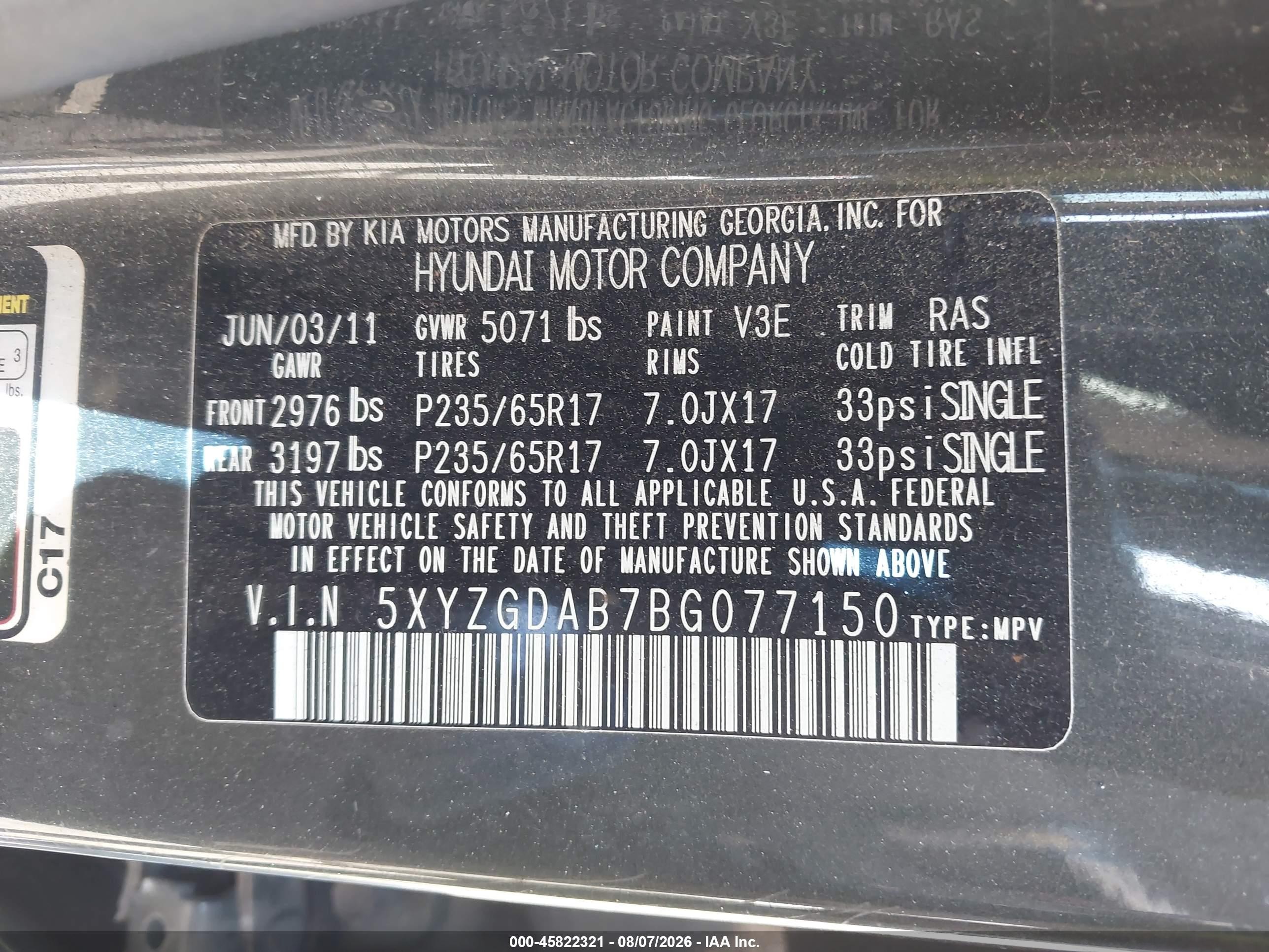 2011 Hyundai Santa Fe Gls Gray vin: 5XYZGDAB7BG077150