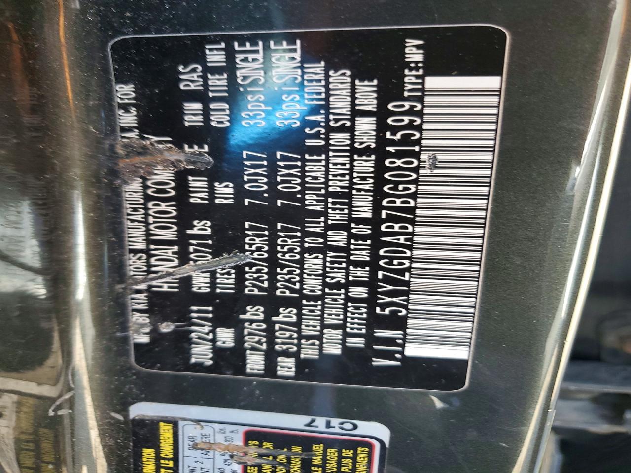 2011 Hyundai Santa Fe Gls Gray vin: 5XYZGDAB7BG081599