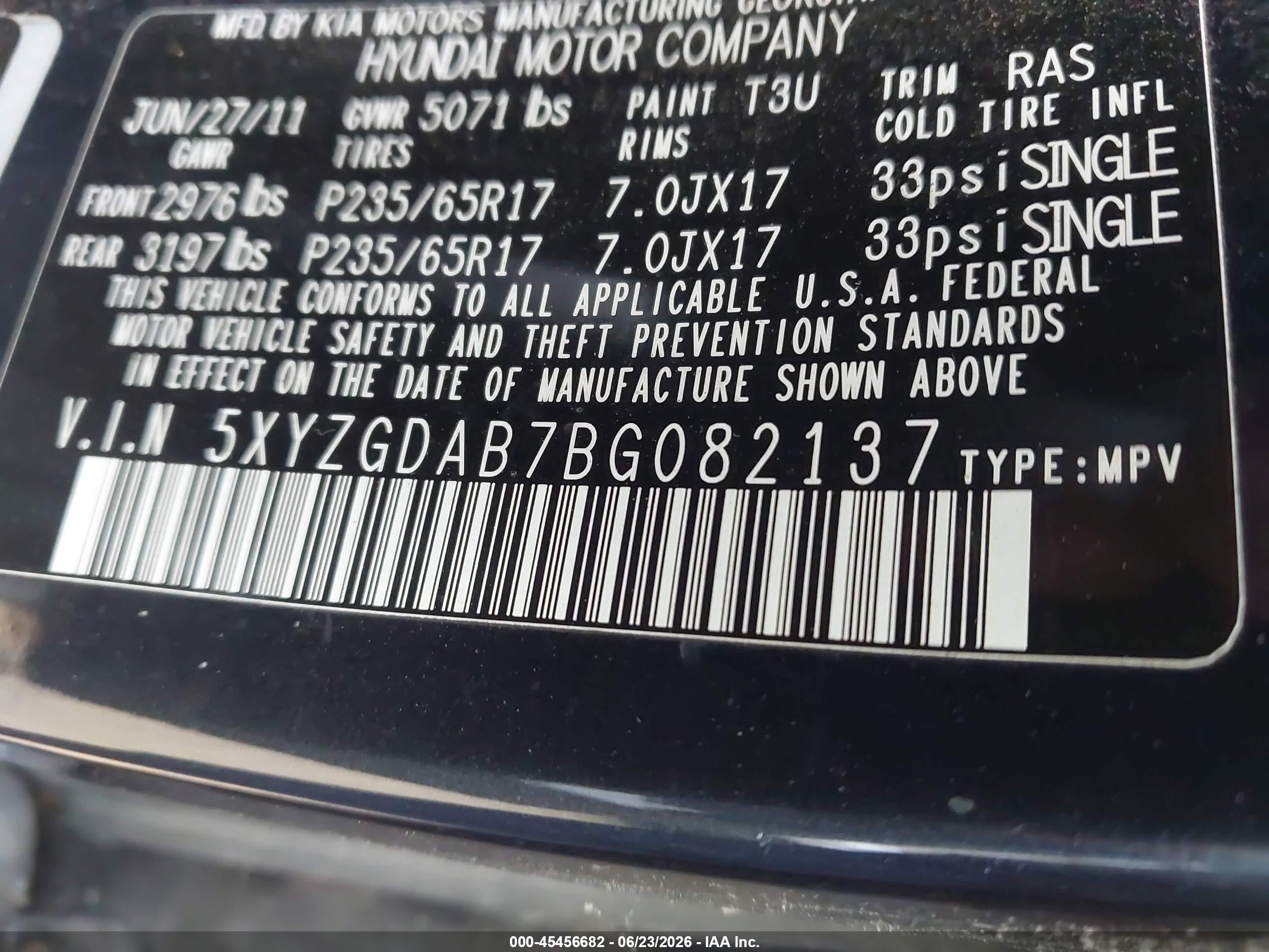 2011 Hyundai Santa Fe Gls Blue vin: 5XYZGDAB7BG082137