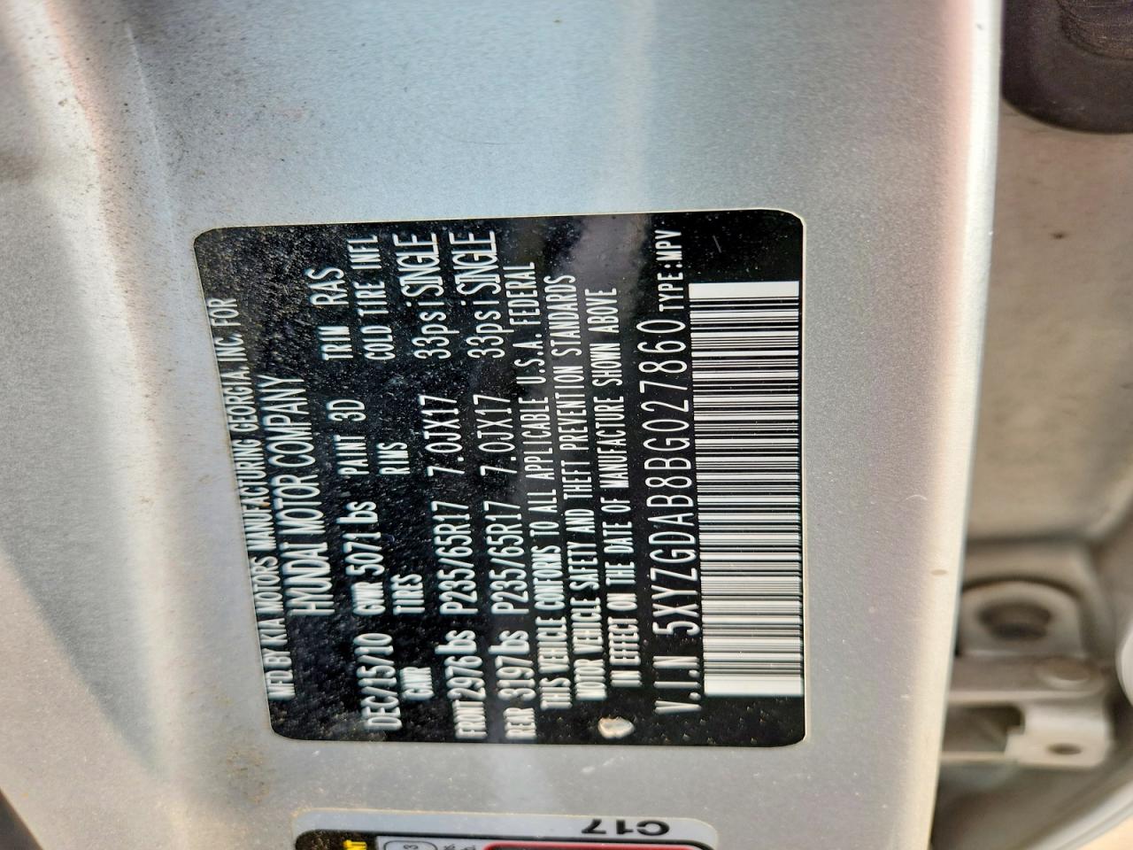 2011 Hyundai Santa Fe Gls Silver vin: 5XYZGDAB8BG027860