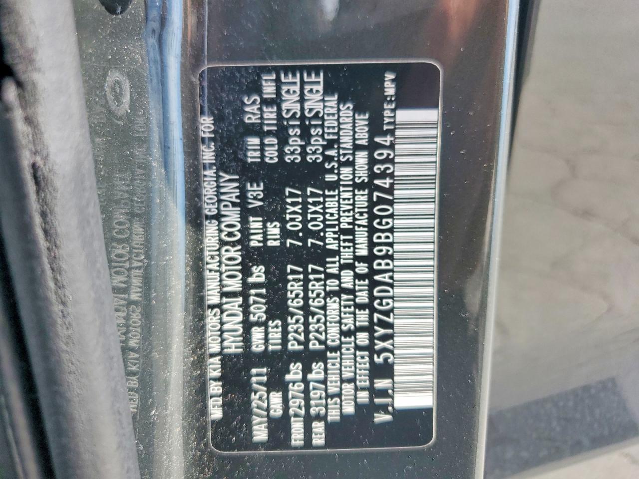 2011 Hyundai Santa Fe Gls Gray vin: 5XYZGDAB9BG074394