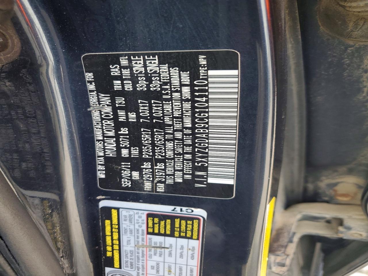 2012 Hyundai Santa Fe Gls Blue vin: 5XYZGDAB9CG104110