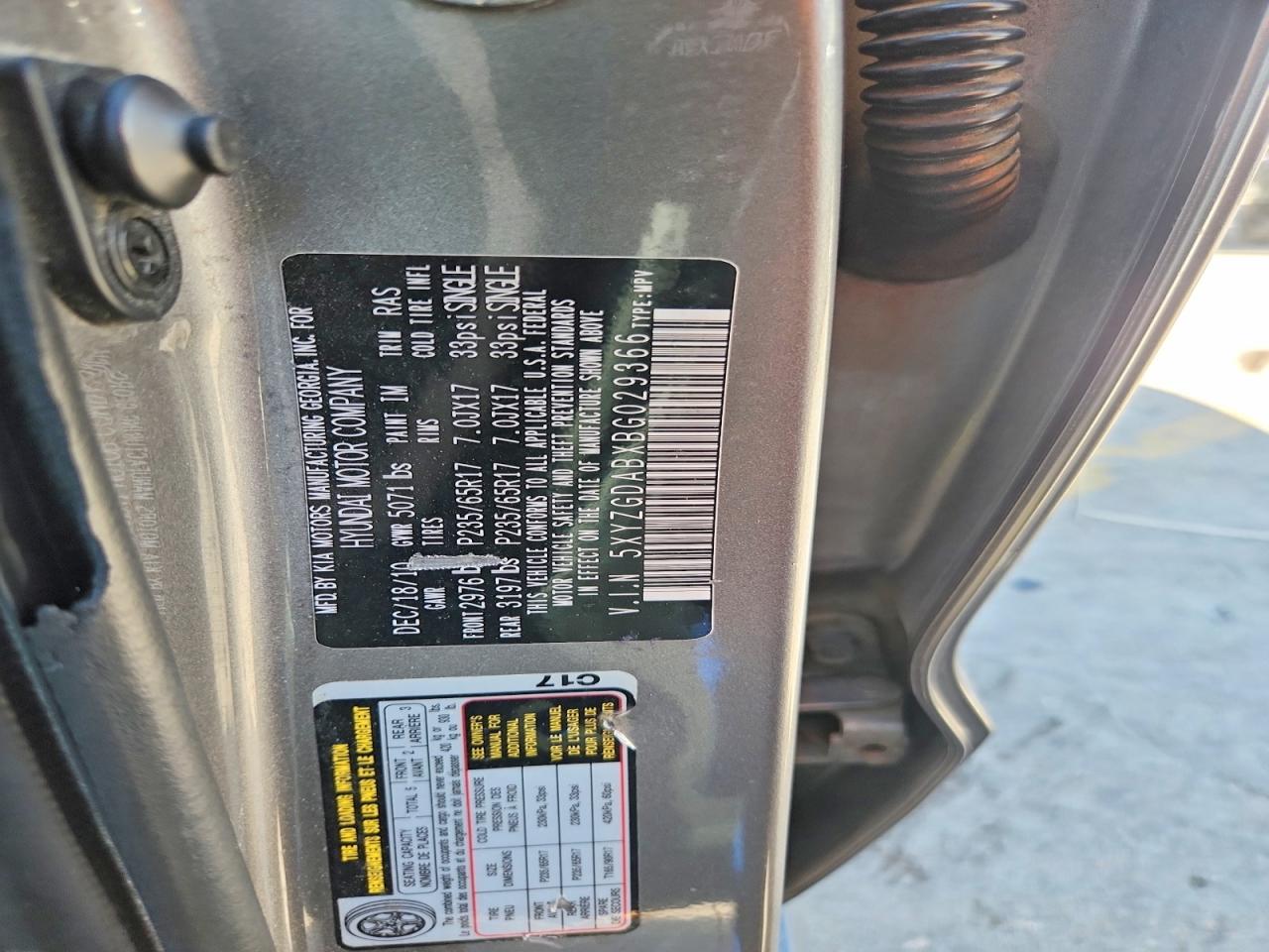 2011 Hyundai Santa Fe Gls Gray vin: 5XYZGDABXBG029366