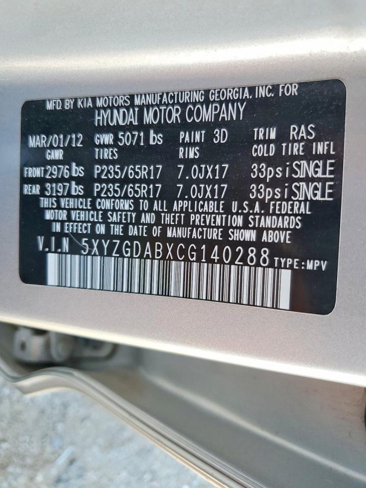 2012 Hyundai Santa Fe Gls Silver vin: 5XYZGDABXCG140288