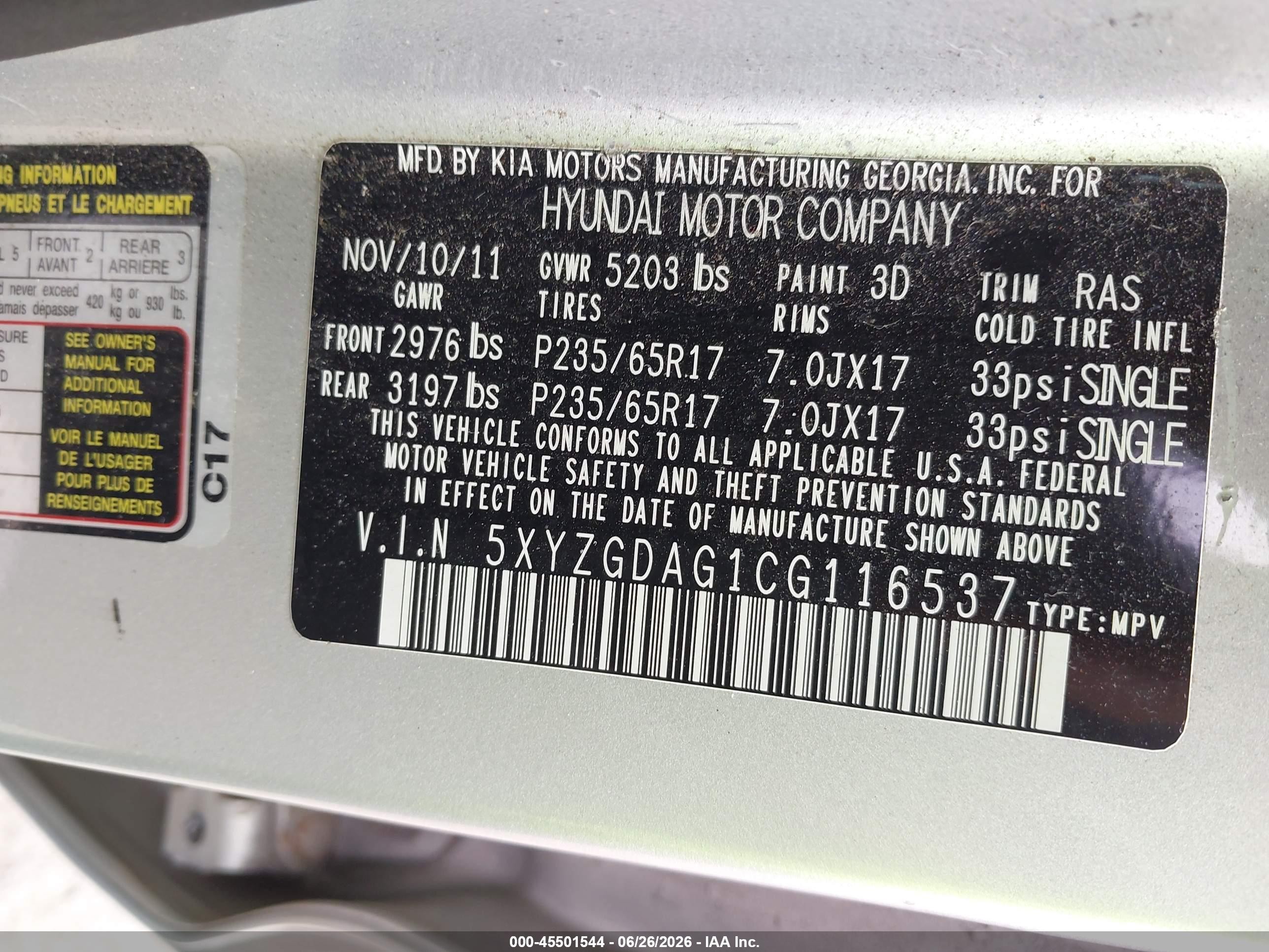 2012 Hyundai Santa Fe Gls V6 Silver vin: 5XYZGDAG1CG116537