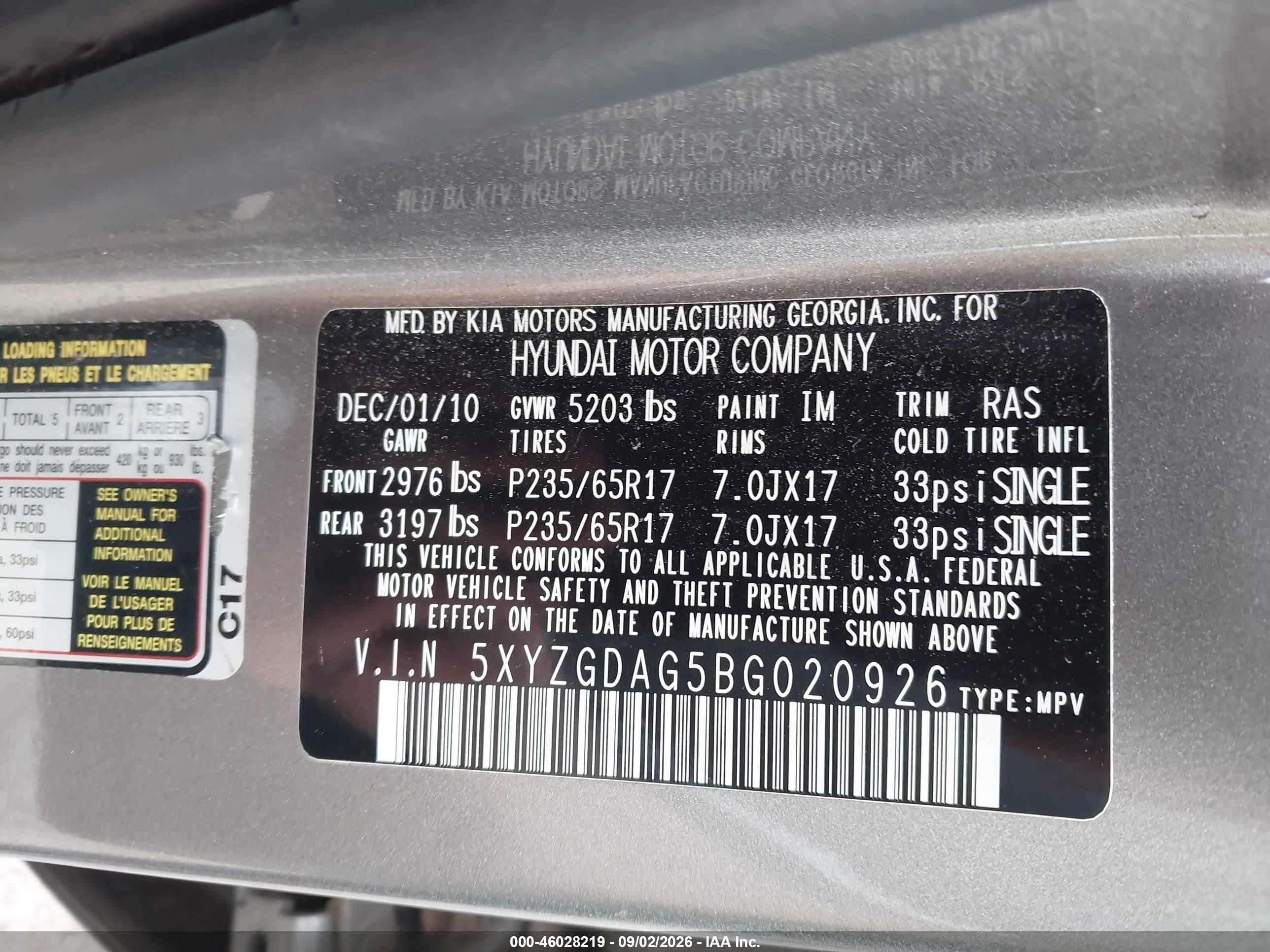 2011 Hyundai Santa Fe Gls V6 Gray vin: 5XYZGDAG5BG020926
