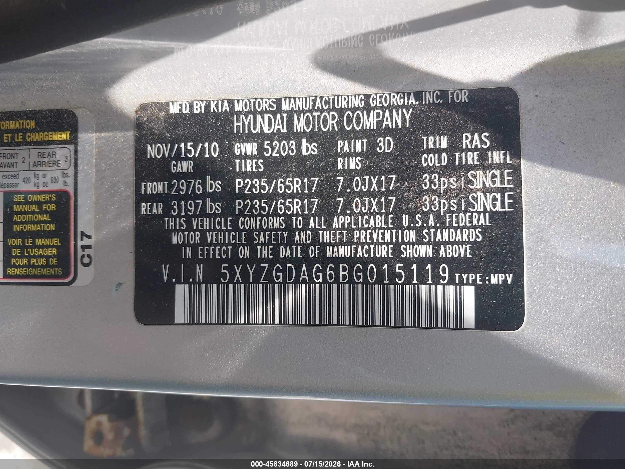 2011 Hyundai Santa Fe Gls V6 Silver vin: 5XYZGDAG6BG015119