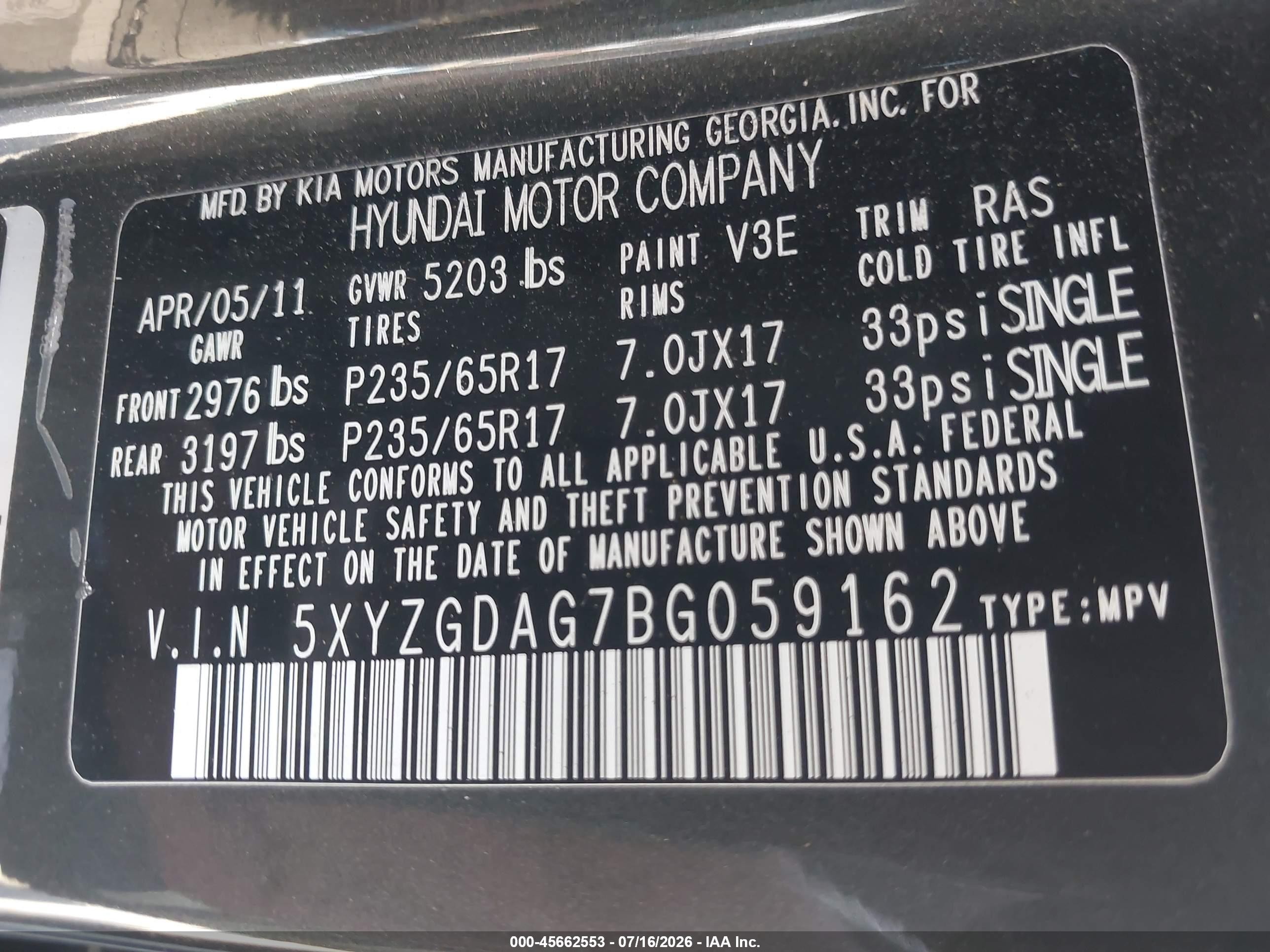 2011 Hyundai Santa Fe Gls V6 Gray vin: 5XYZGDAG7BG059162