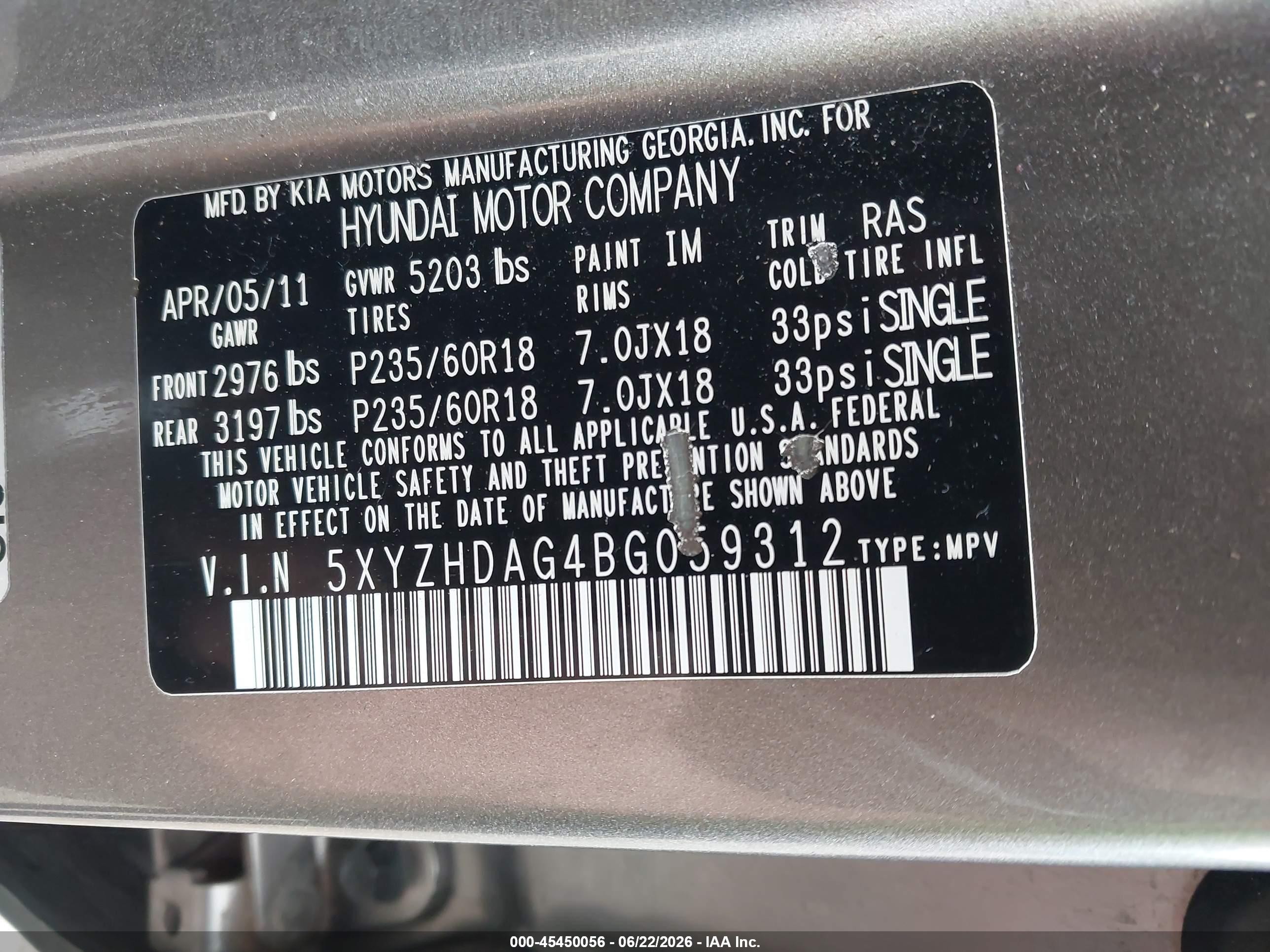 2011 Hyundai Santa Fe Se Gray vin: 5XYZHDAG4BG059312