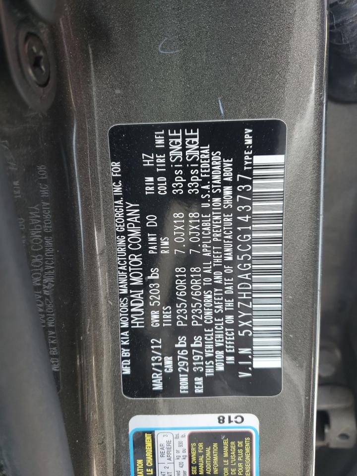 2012 Hyundai Santa Fe Se Gray vin: 5XYZHDAG5CG143737
