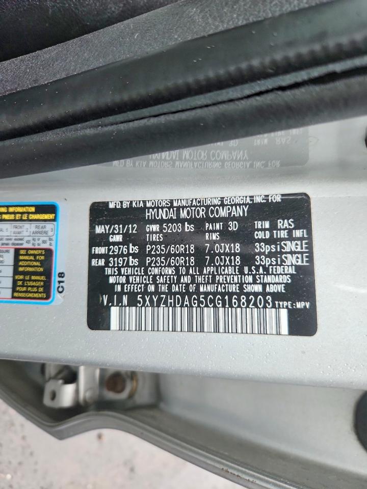 2012 Hyundai Santa Fe Se Silver vin: 5XYZHDAG5CG168203
