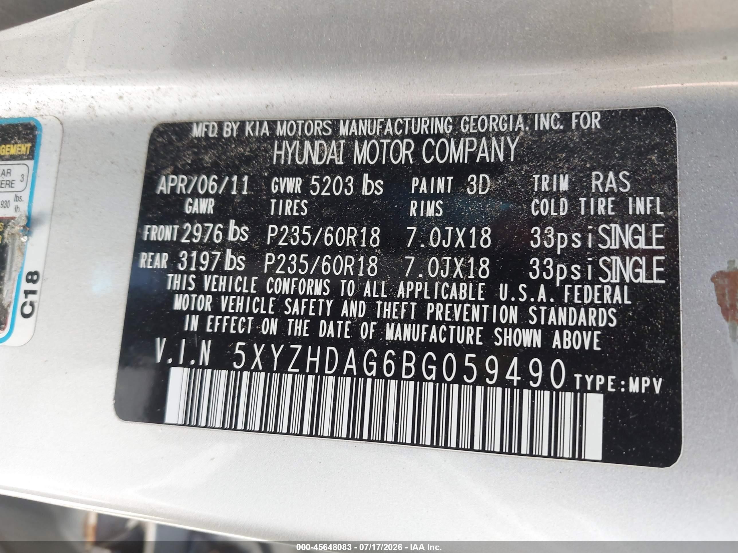 2011 Hyundai Santa Fe Se Silver vin: 5XYZHDAG6BG059490
