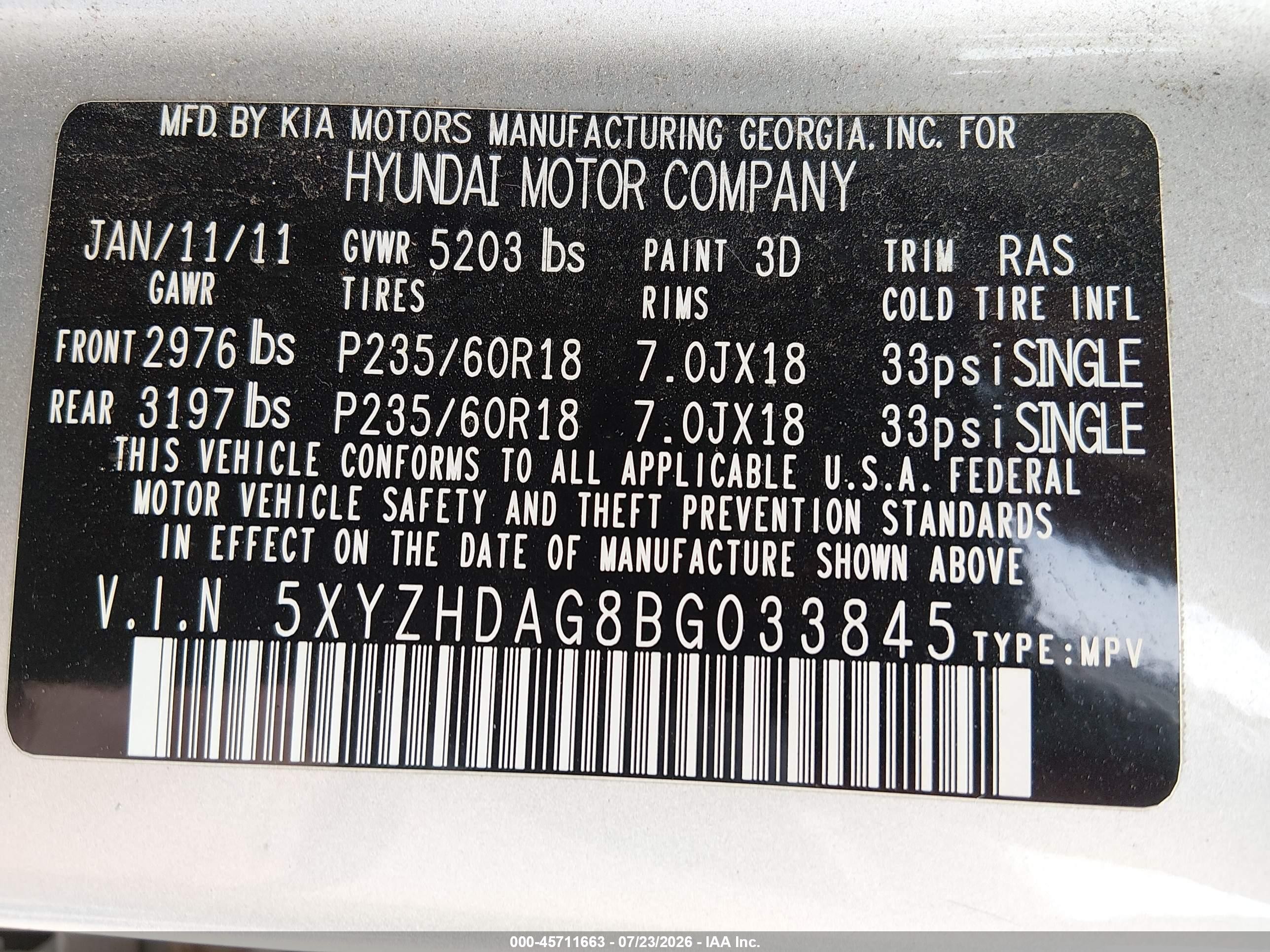 2011 Hyundai Santa Fe Se Silver vin: 5XYZHDAG8BG033845