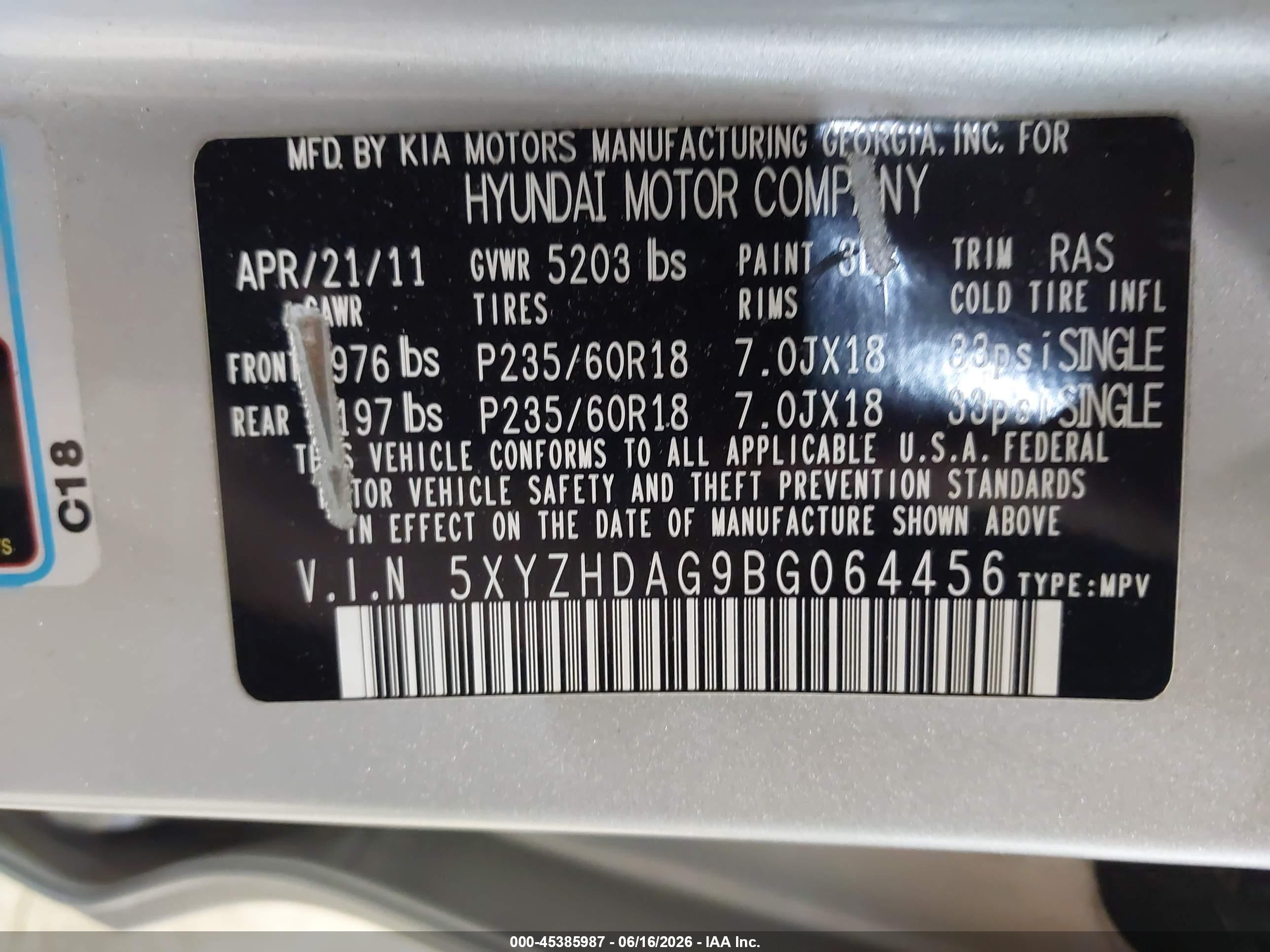 2011 Hyundai Santa Fe Se Silver vin: 5XYZHDAG9BG064456