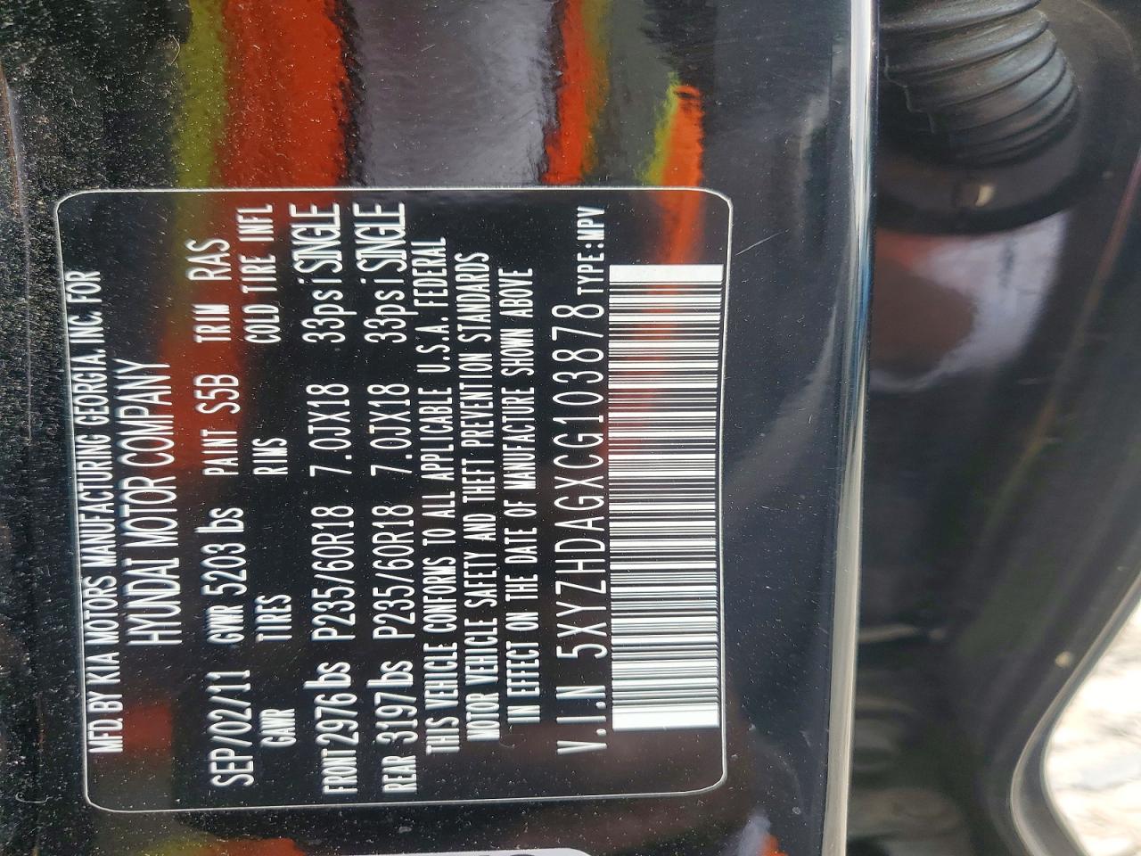 2012 Hyundai Santa Fe Se Черный vin: 5XYZHDAGXCG103878