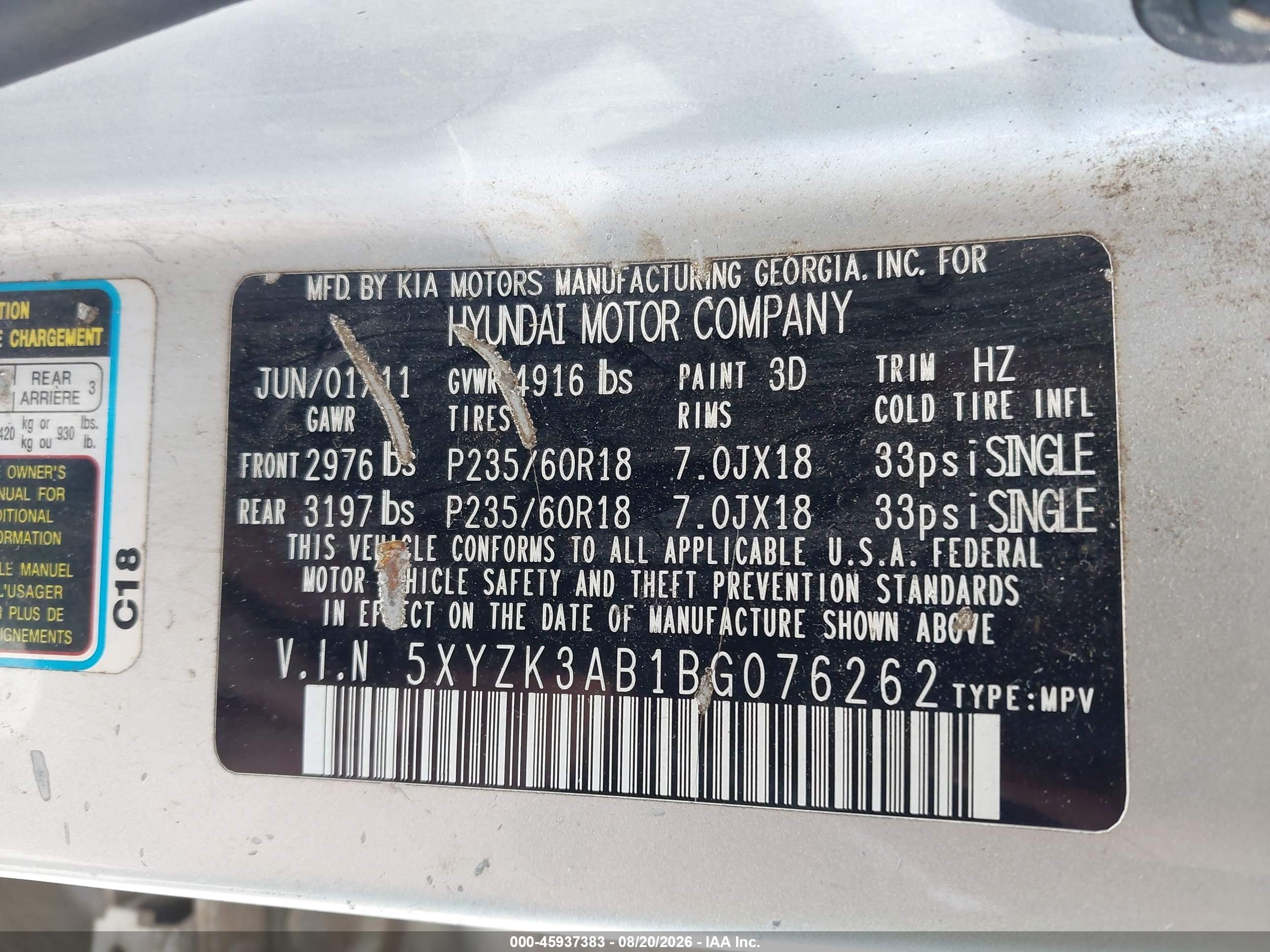 2011 Hyundai Santa Fe Limited Silver vin: 5XYZK3AB1BG076262