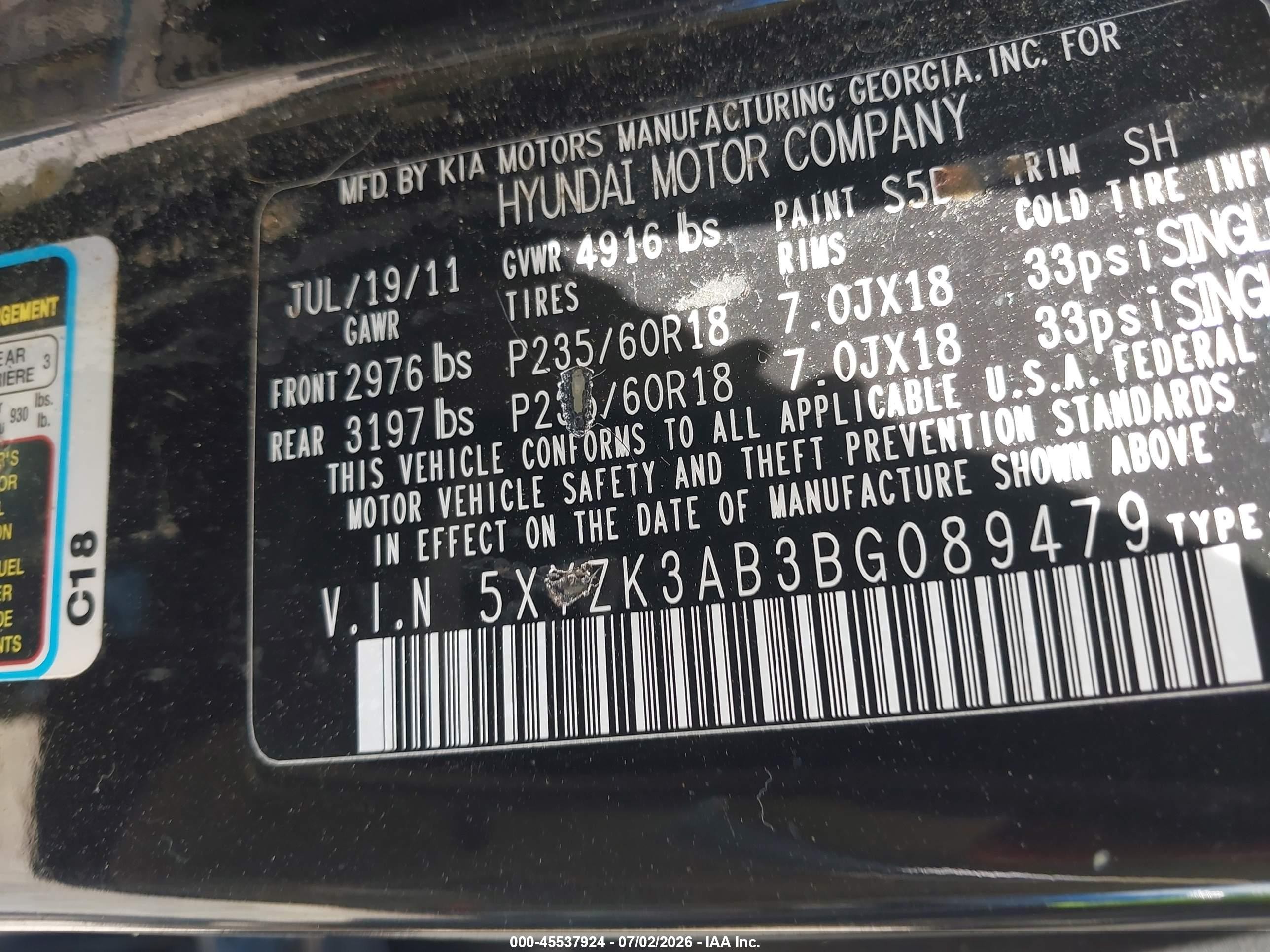 2011 Hyundai Santa Fe Limited Black vin: 5XYZK3AB3BG089479