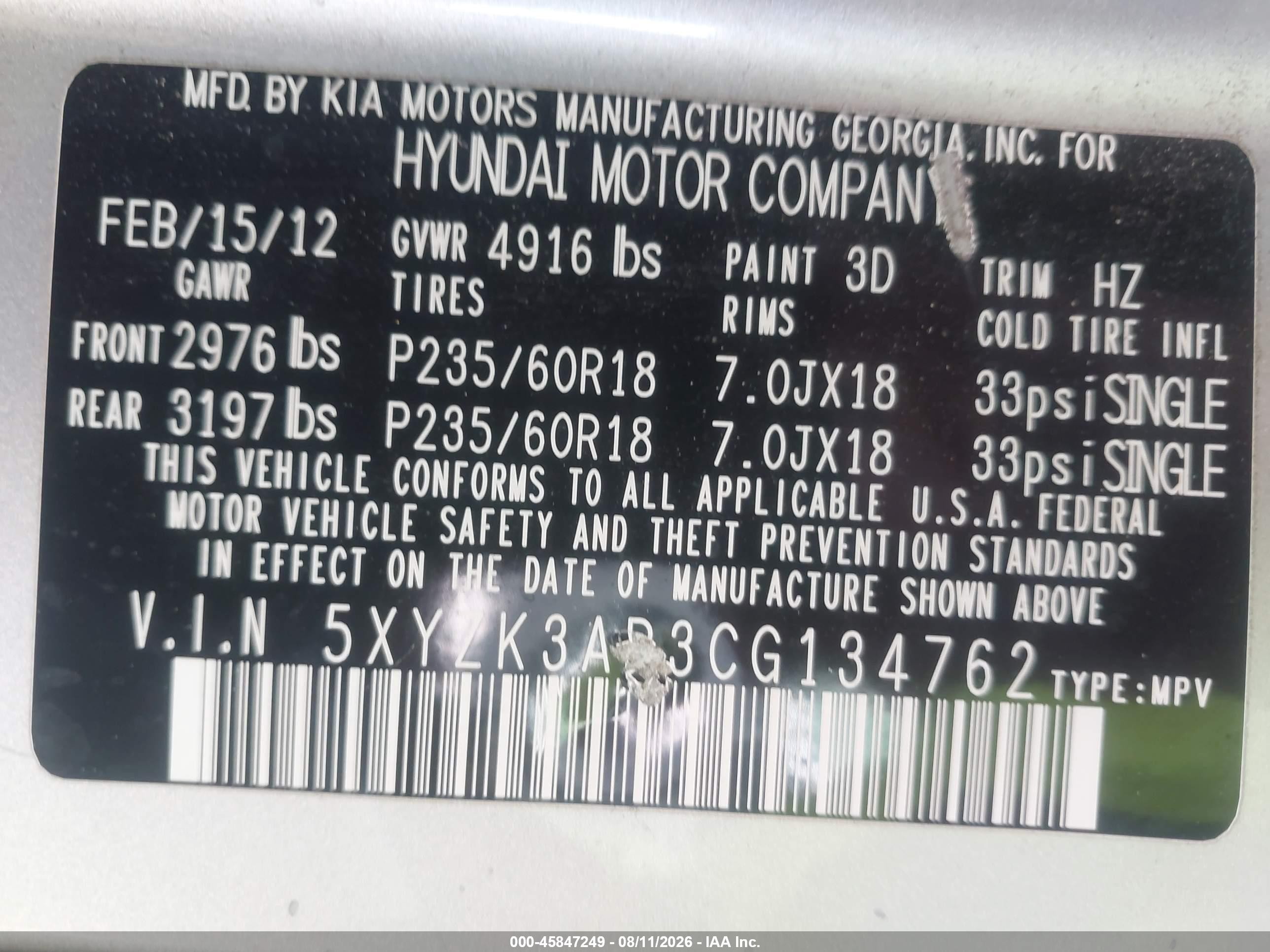 2012 Hyundai Santa Fe Limited Silver vin: 5XYZK3AB3CG134762