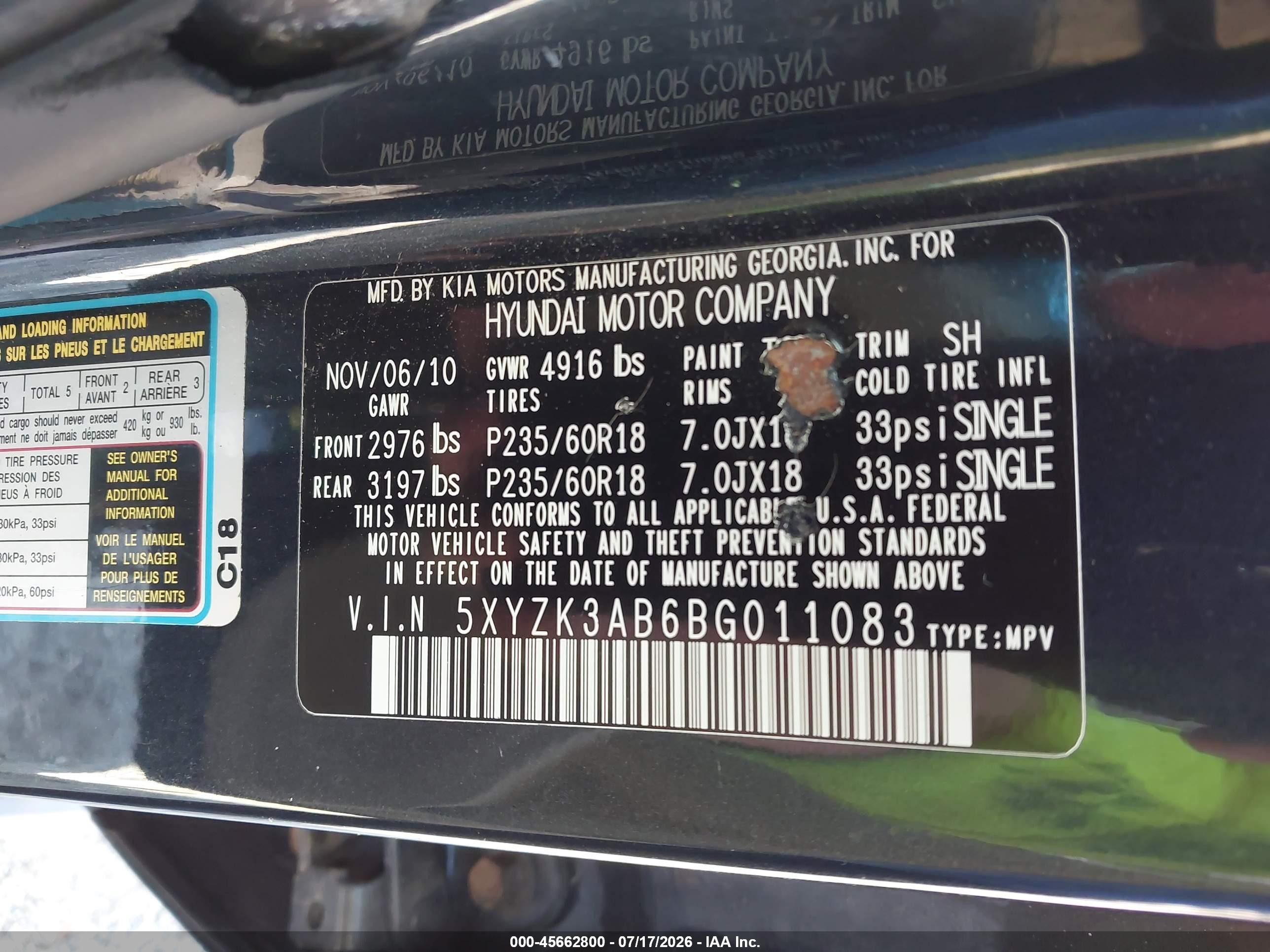 2011 Hyundai Santa Fe Limited Blue vin: 5XYZK3AB6BG011083
