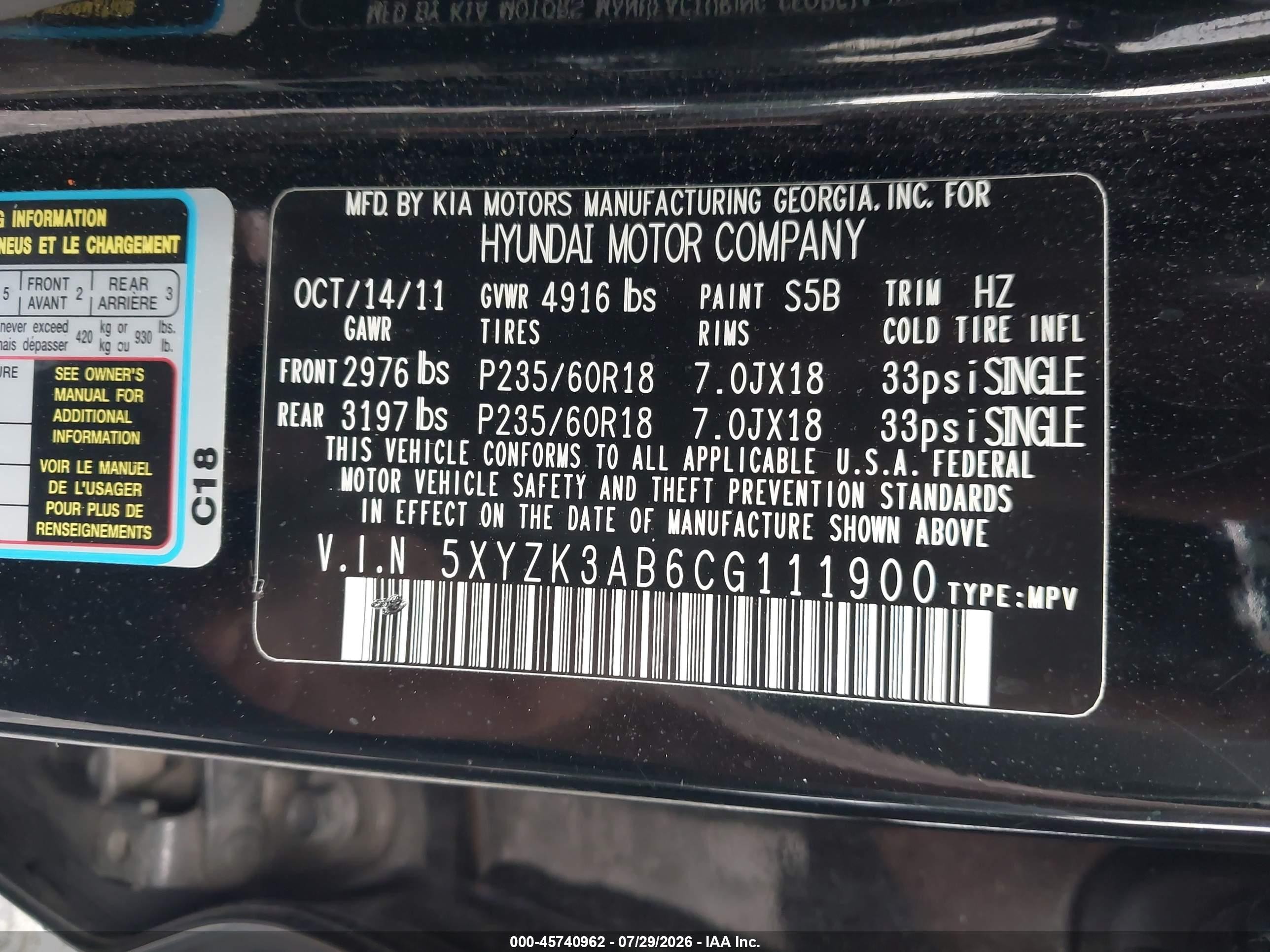 2012 Hyundai Santa Fe Limited Black vin: 5XYZK3AB6CG111900