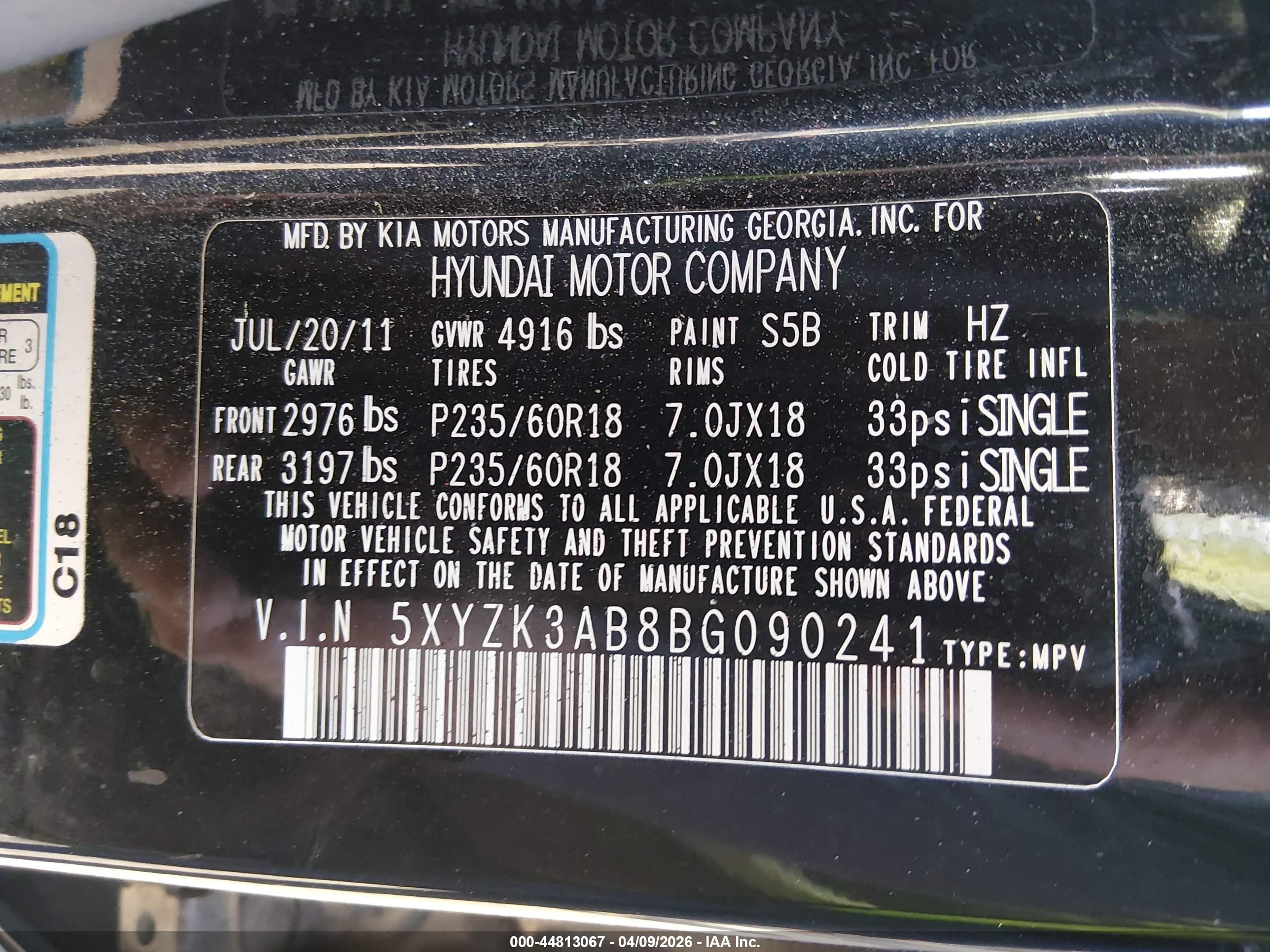 2011 Hyundai Santa Fe Limited Black vin: 5XYZK3AB8BG090241