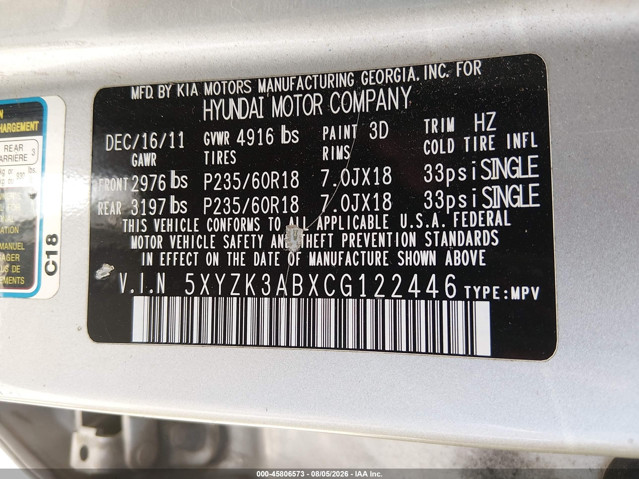 2012 Hyundai Santa Fe Limited Silver vin: 5XYZK3ABXCG122446