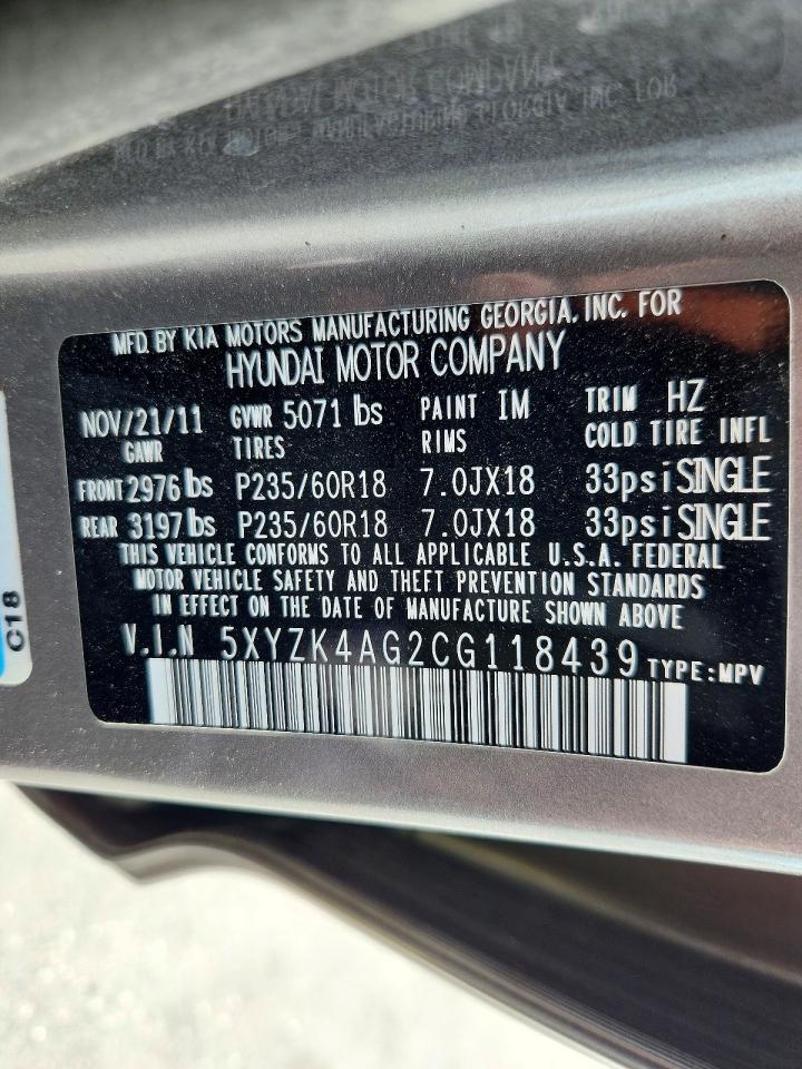 2012 Hyundai Santa Fe Limited Gray vin: 5XYZK4AG2CG118439