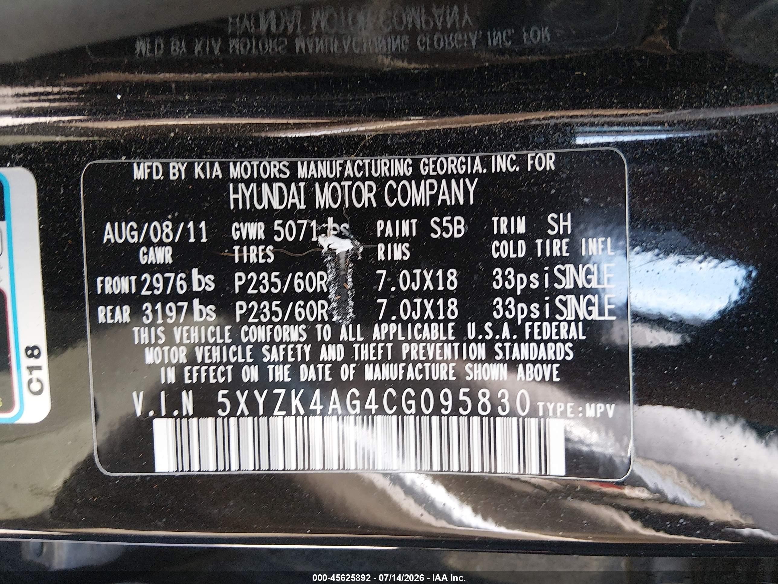 2012 Hyundai Santa Fe Limited V6 Black vin: 5XYZK4AG4CG095830