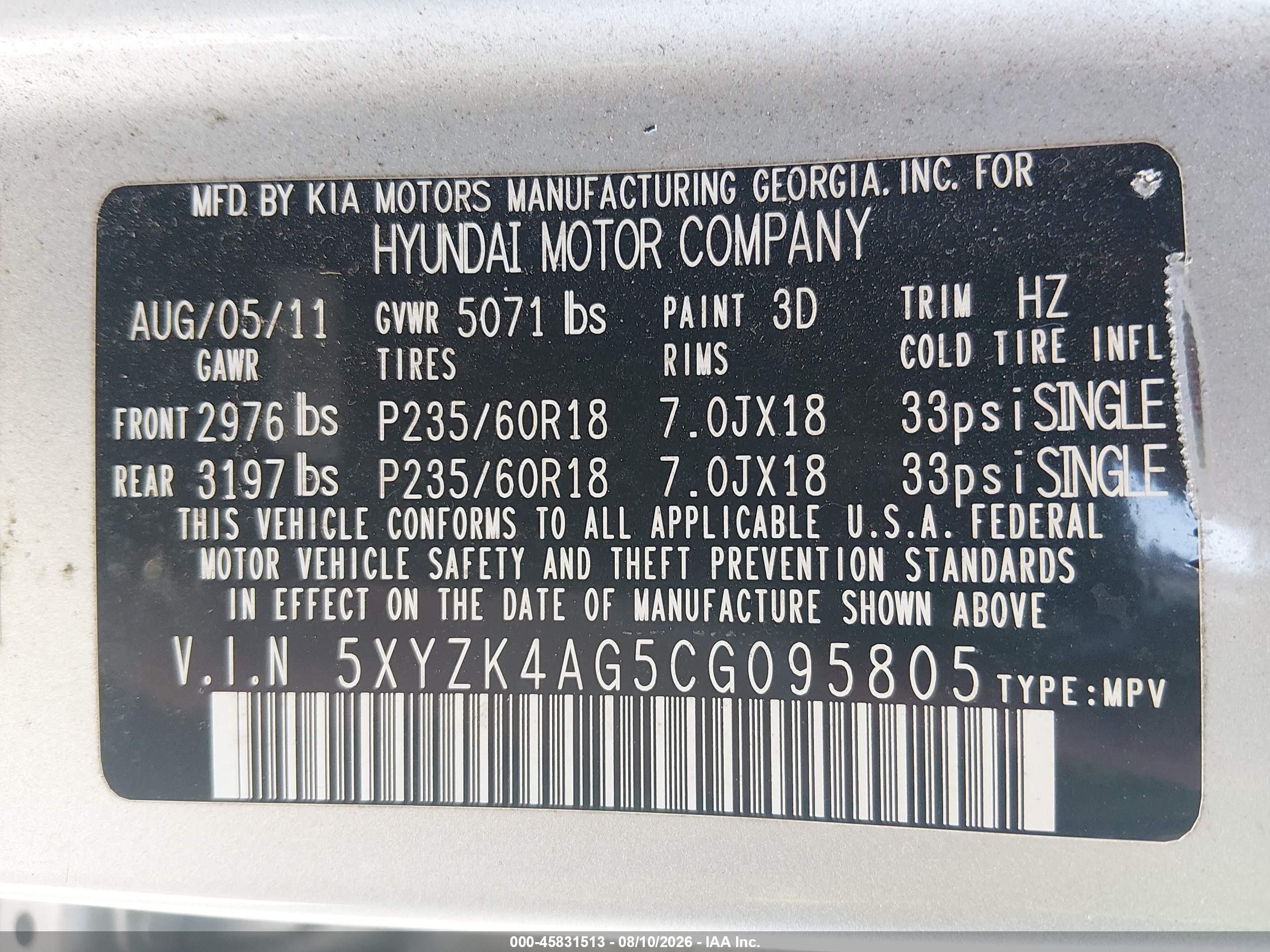 2012 Hyundai Santa Fe Limited V6 Silver vin: 5XYZK4AG5CG095805