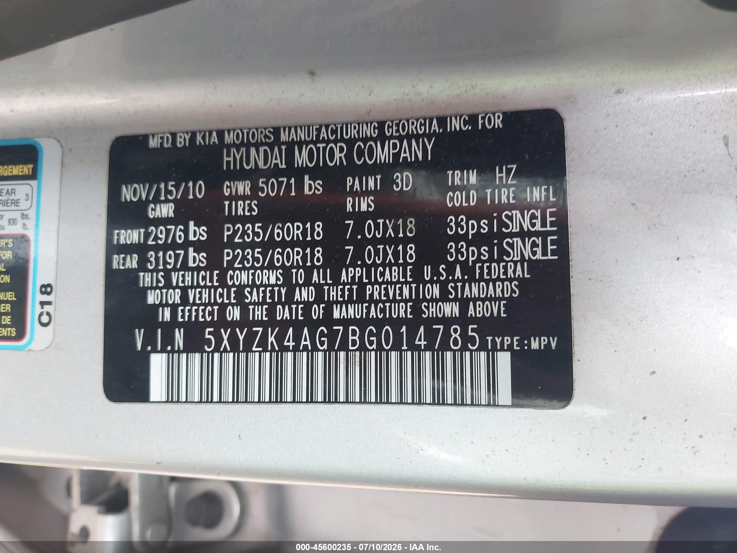 2011 Hyundai Santa Fe Limited V6 Серебряный vin: 5XYZK4AG7BG014785