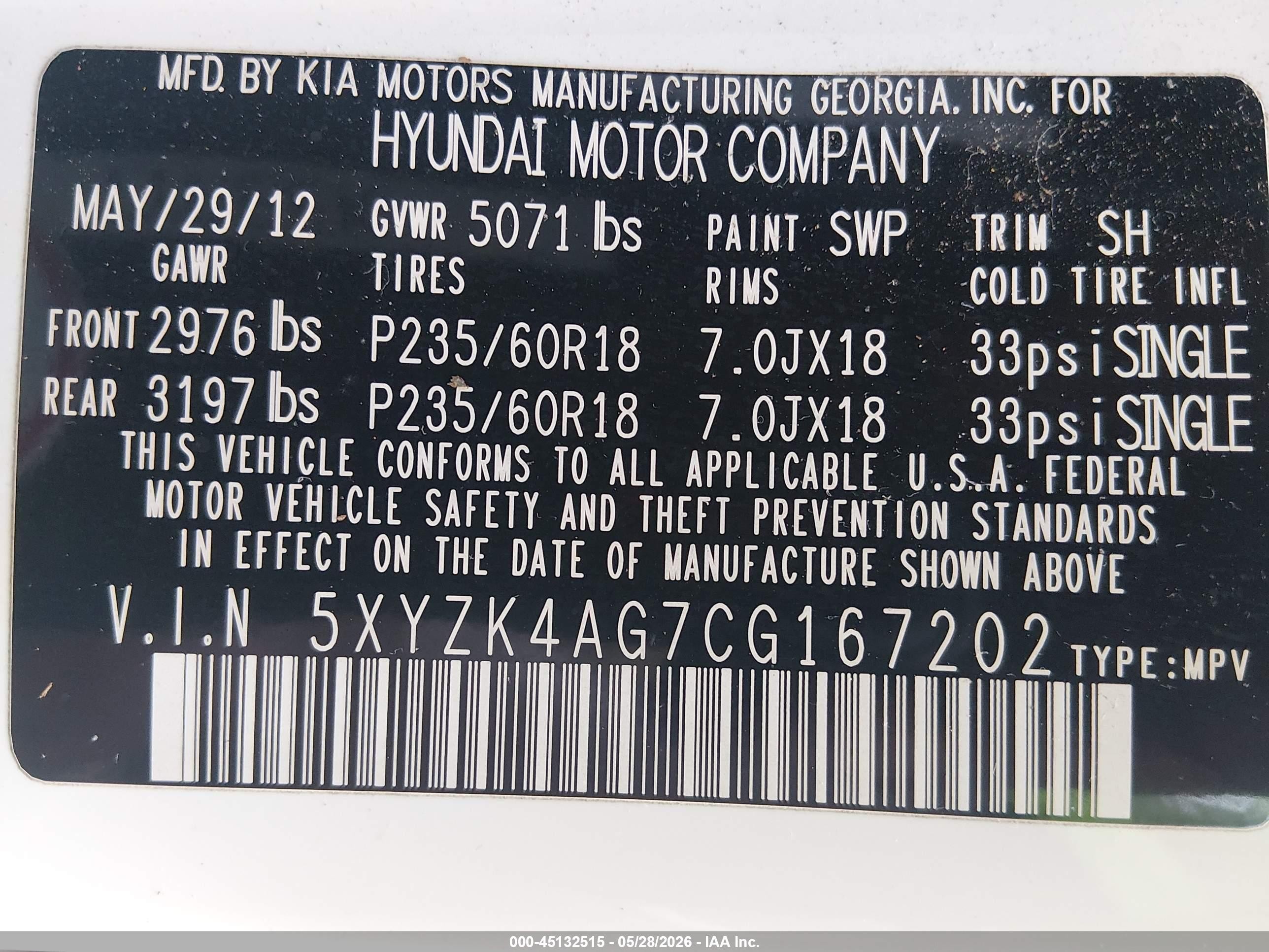 2012 Hyundai Santa Fe Limited V6 Белый vin: 5XYZK4AG7CG167202