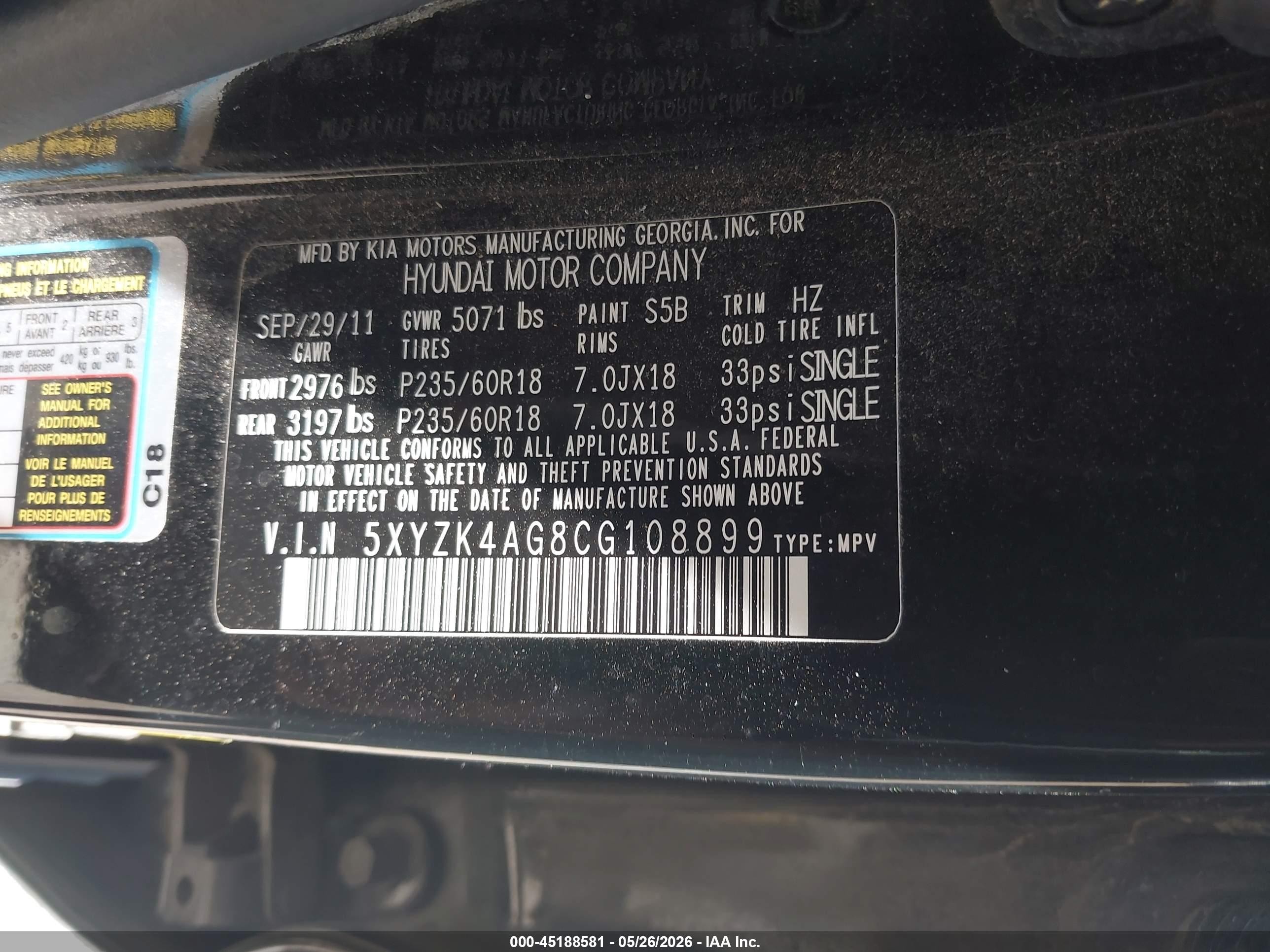 2012 Hyundai Santa Fe Limited V6 Черный vin: 5XYZK4AG8CG108899