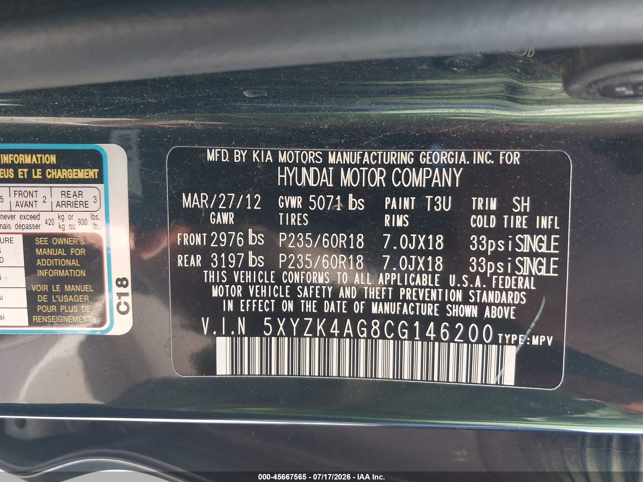 2012 Hyundai Santa Fe Limited V6 Dark Blue vin: 5XYZK4AG8CG146200