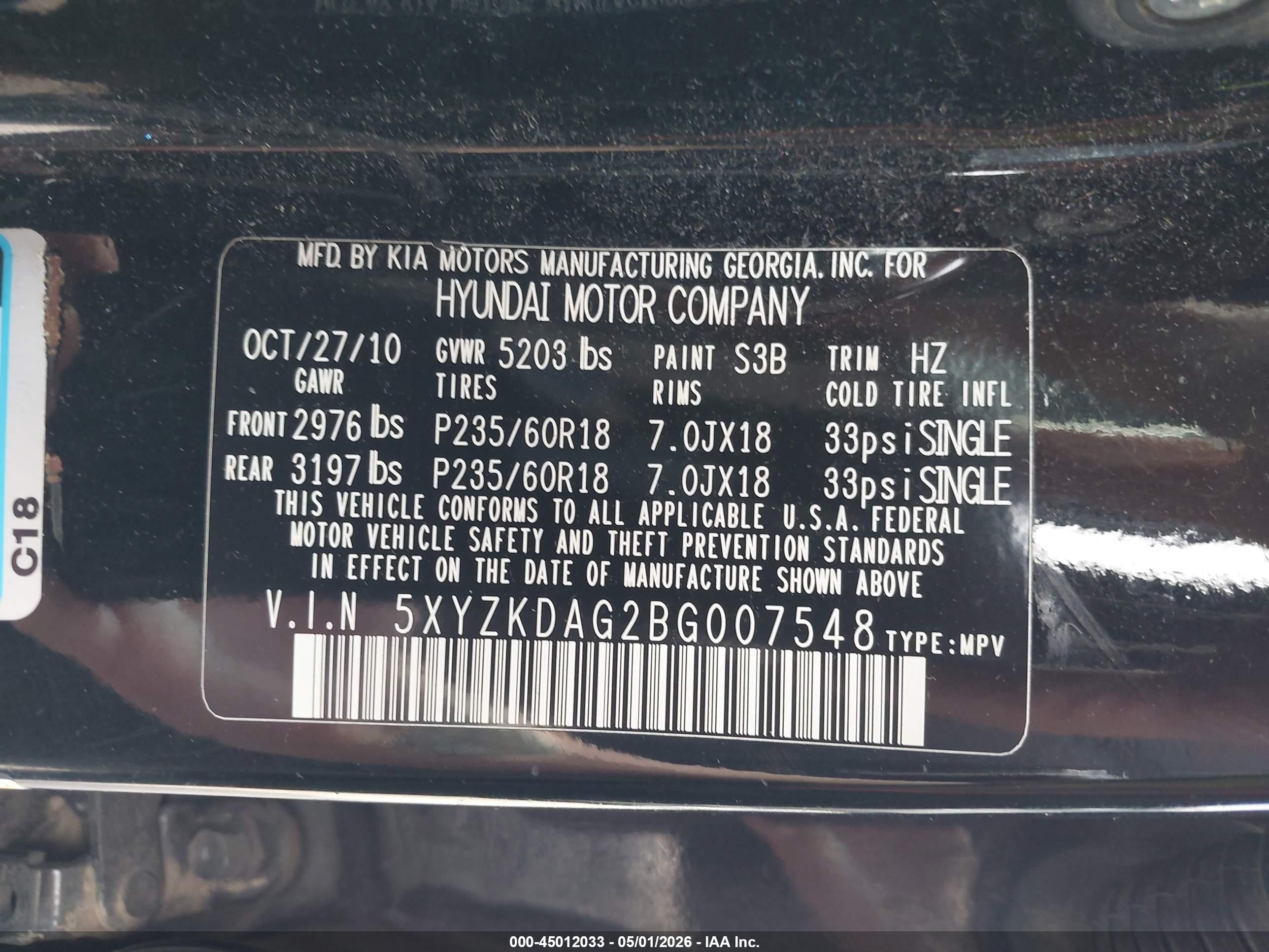 2011 Hyundai Santa Fe Limited V6 Black vin: 5XYZKDAG2BG007548