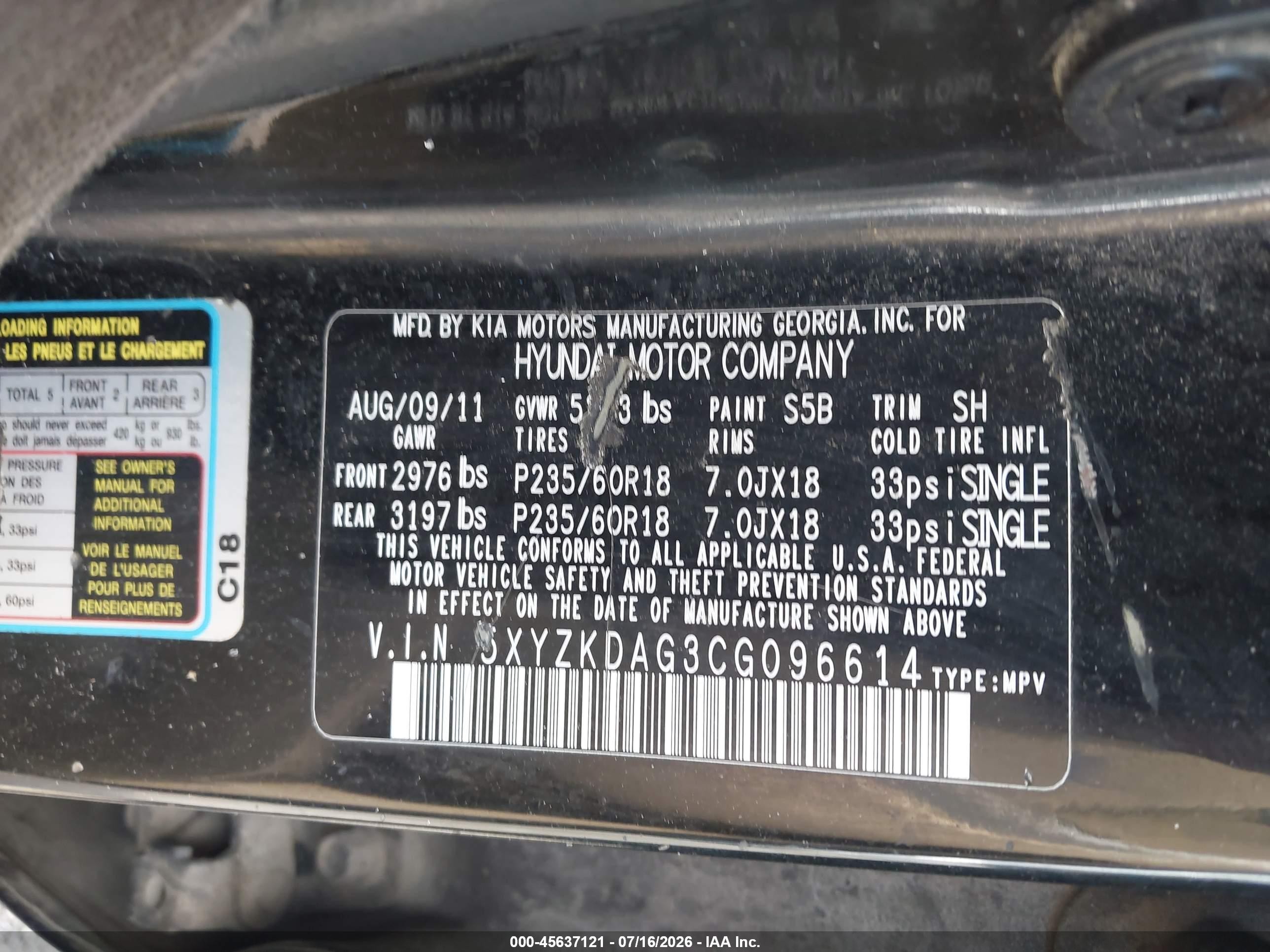 2012 Hyundai Santa Fe Limited V6 Black vin: 5XYZKDAG3CG096614
