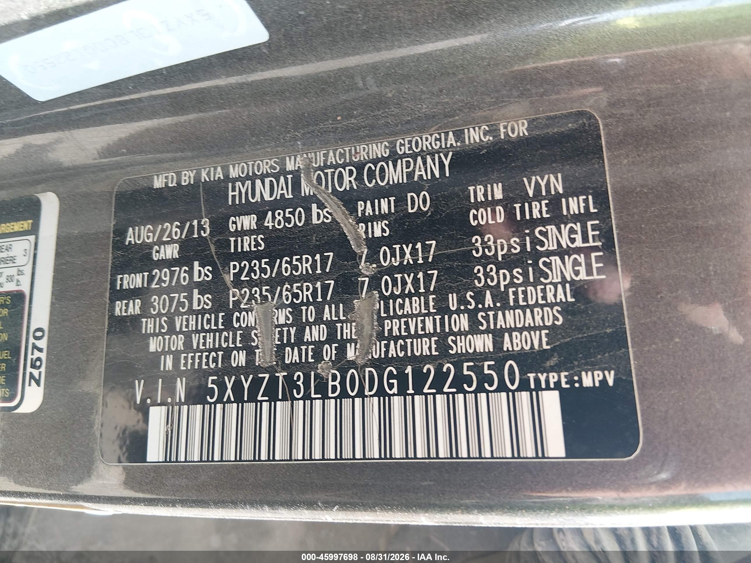 2013 Hyundai Santa Fe Sport Gray vin: 5XYZT3LB0DG122550