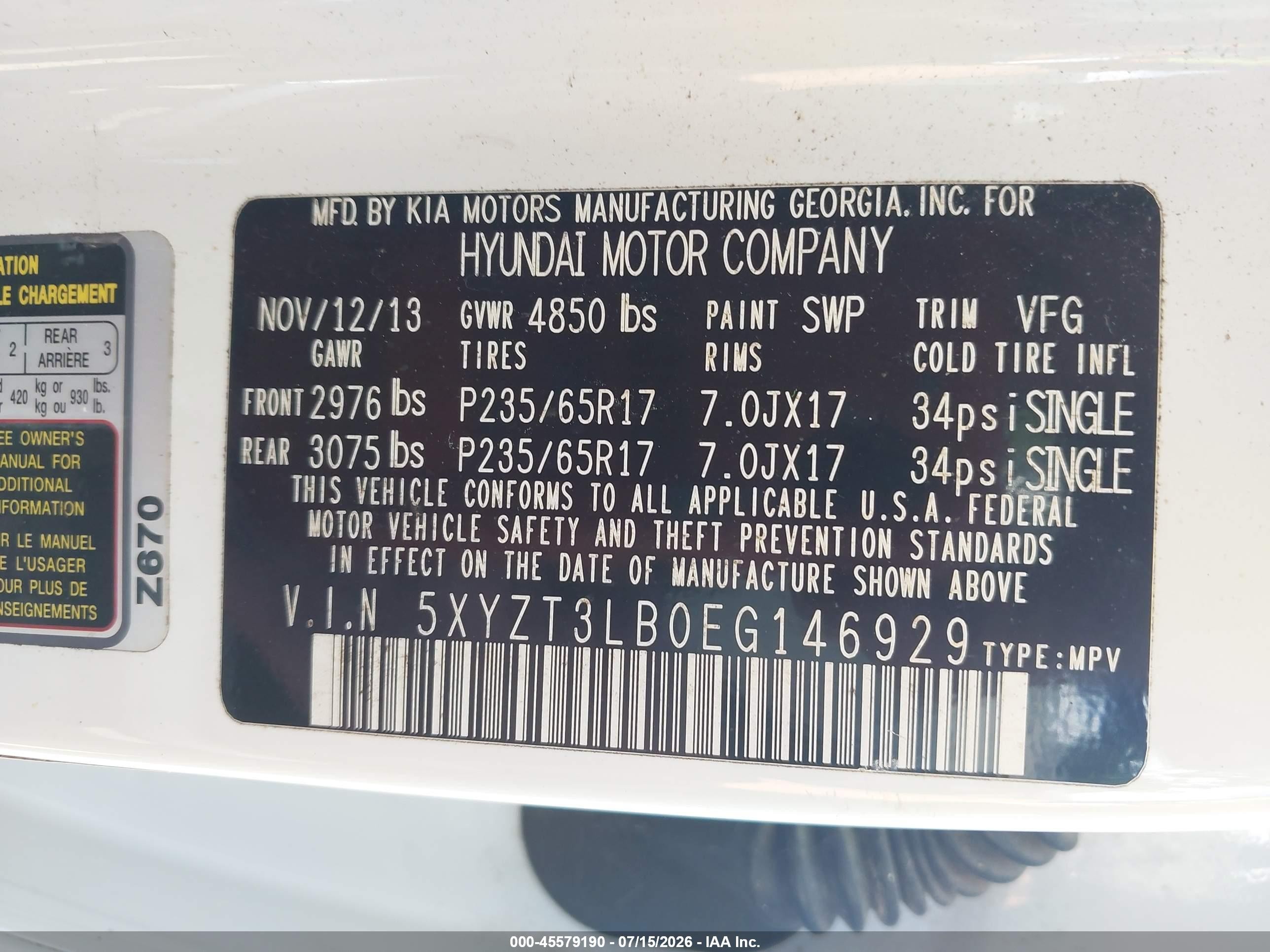 2014 Hyundai Santa Fe Sport 2.4l White vin: 5XYZT3LB0EG146929