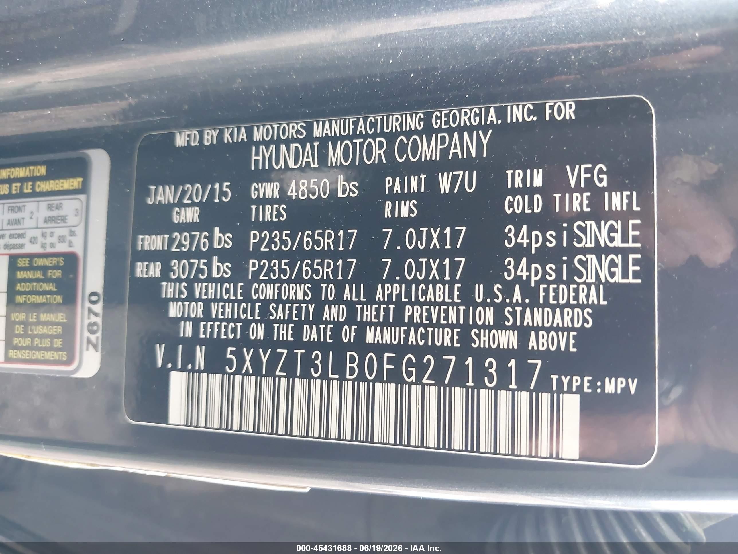 2015 Hyundai Santa Fe Sport 2.4l Gray vin: 5XYZT3LB0FG271317