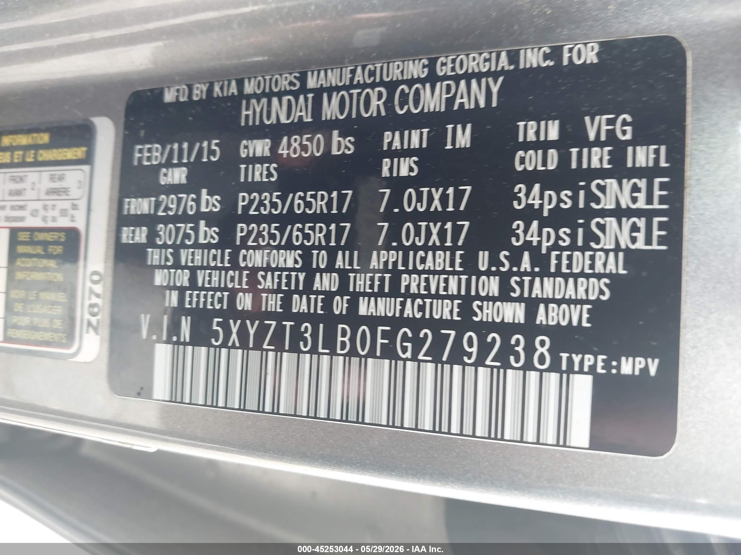 2015 Hyundai Santa Fe Sport 2.4l Champagne vin: 5XYZT3LB0FG279238