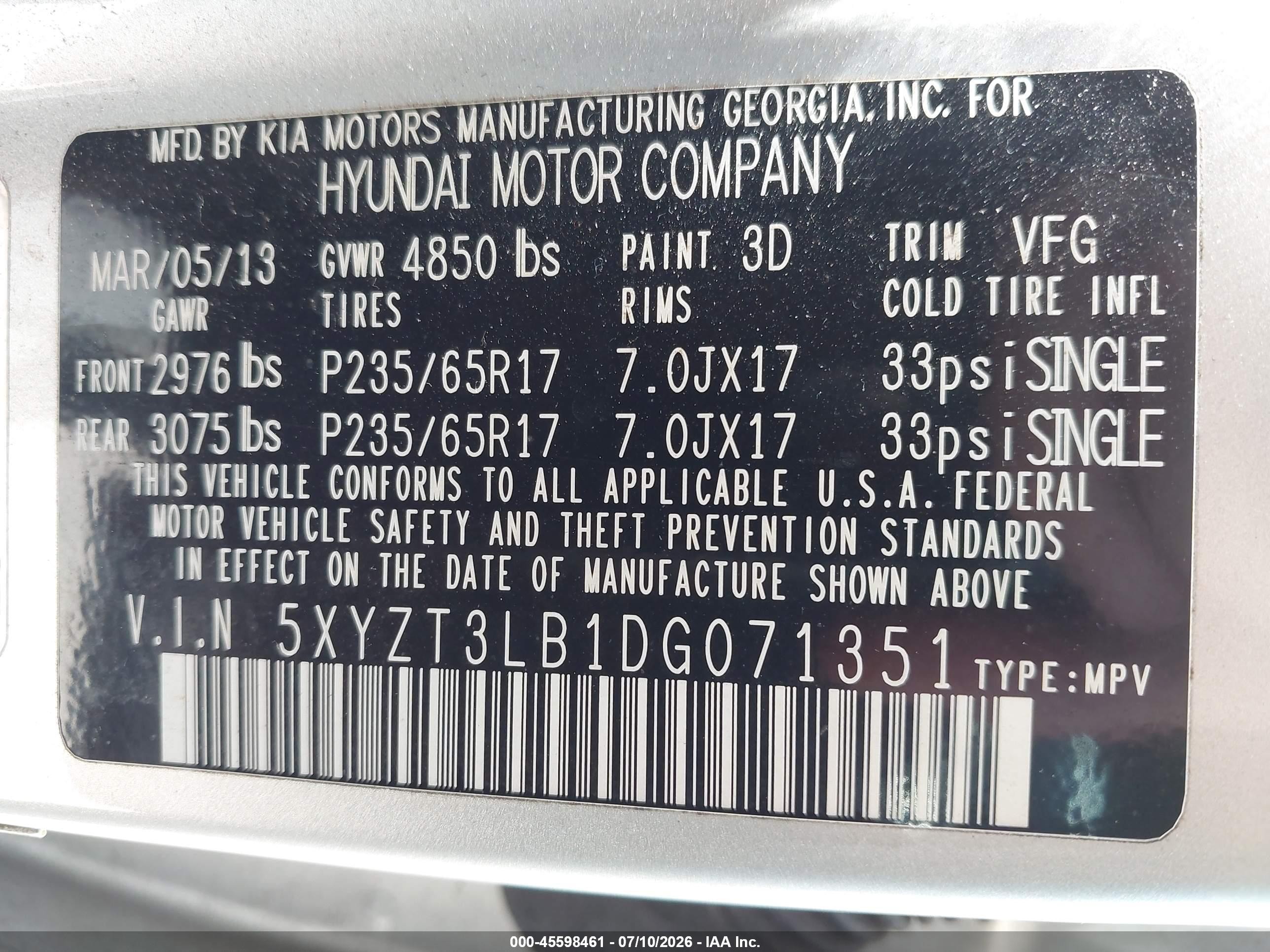 2013 Hyundai Santa Fe Sport Silver vin: 5XYZT3LB1DG071351