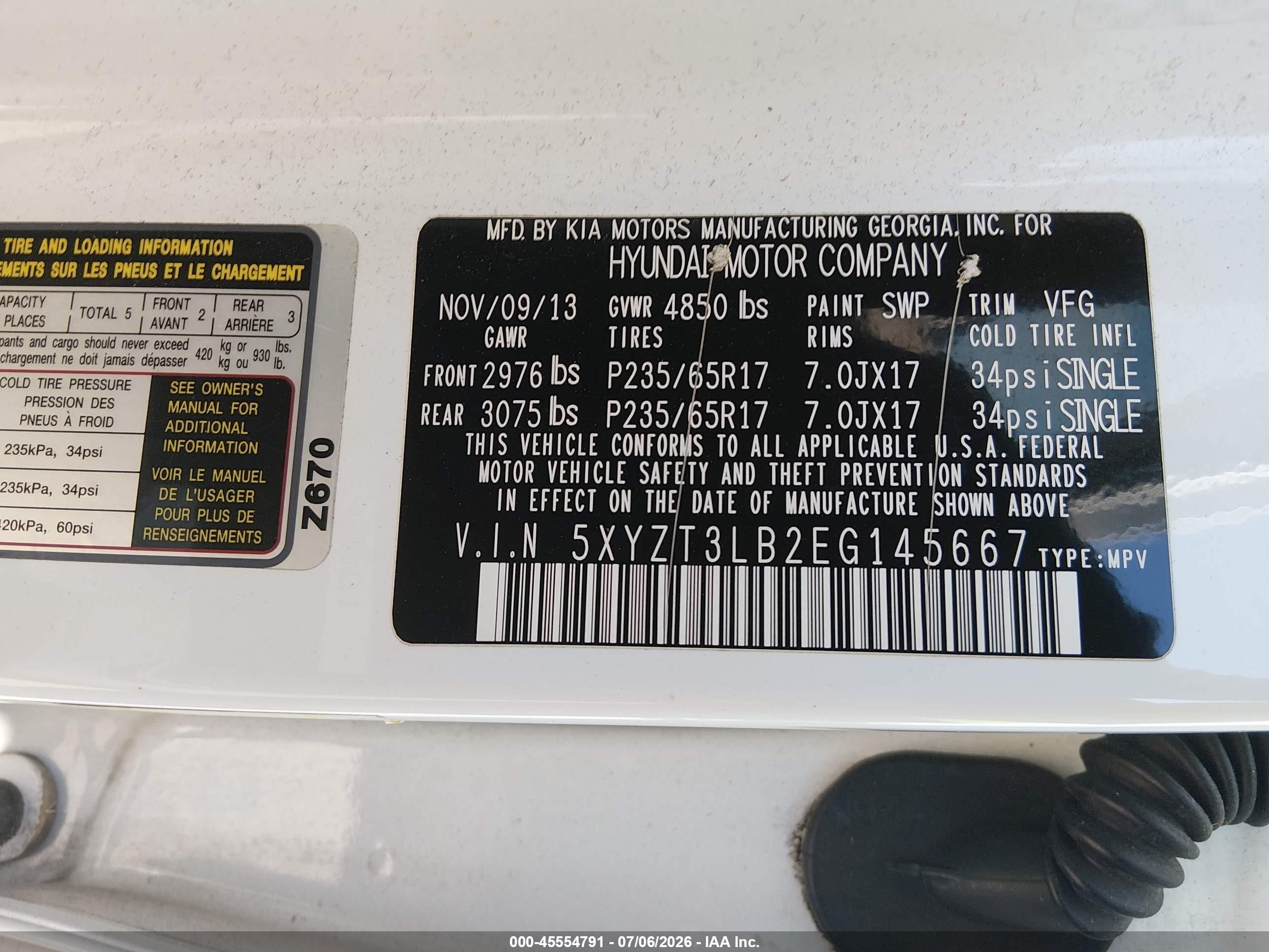 2014 Hyundai Santa Fe Sport 2.4l White vin: 5XYZT3LB2EG145667