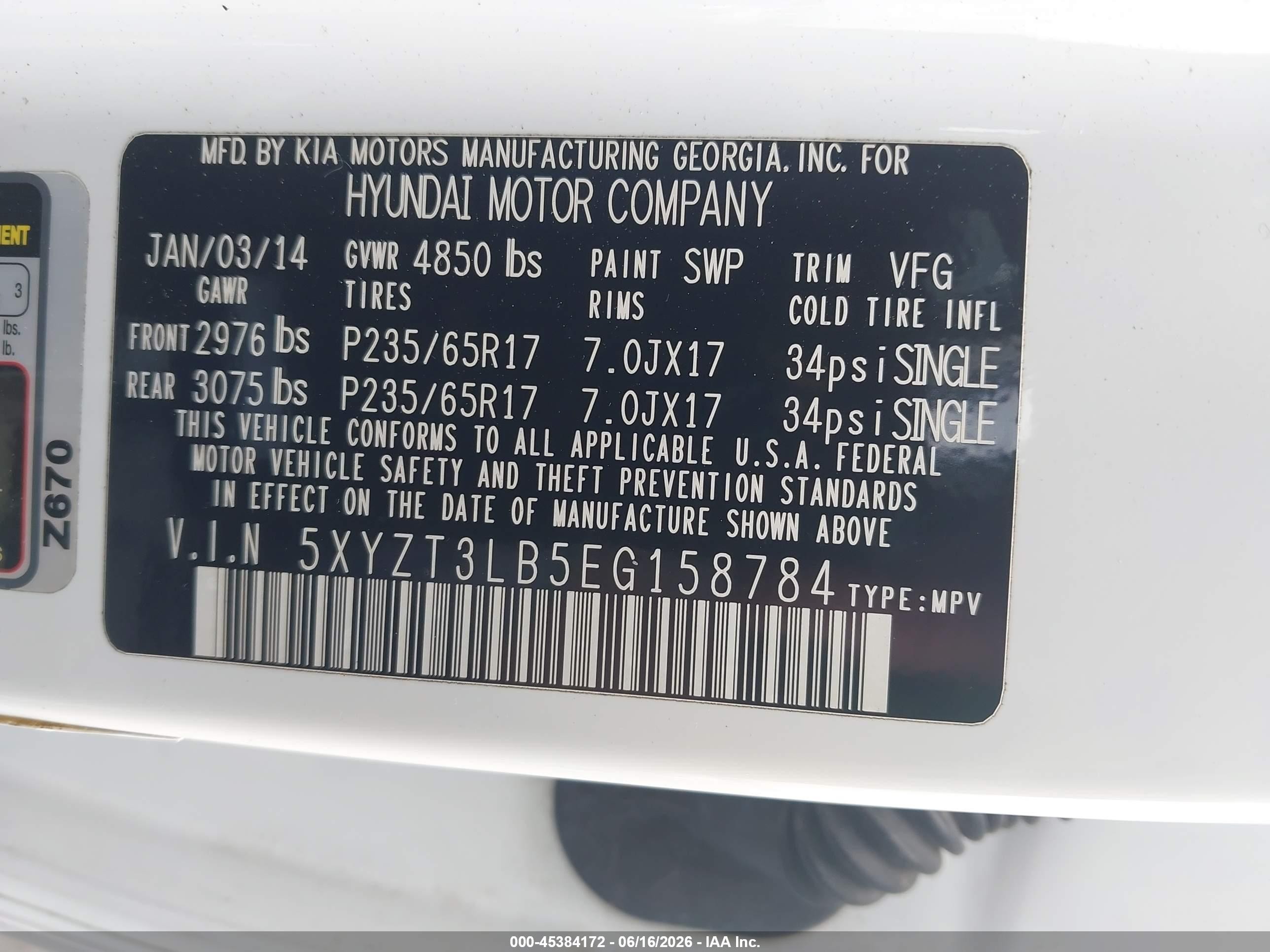 2014 Hyundai Santa Fe Sport 2.4l White vin: 5XYZT3LB5EG158784