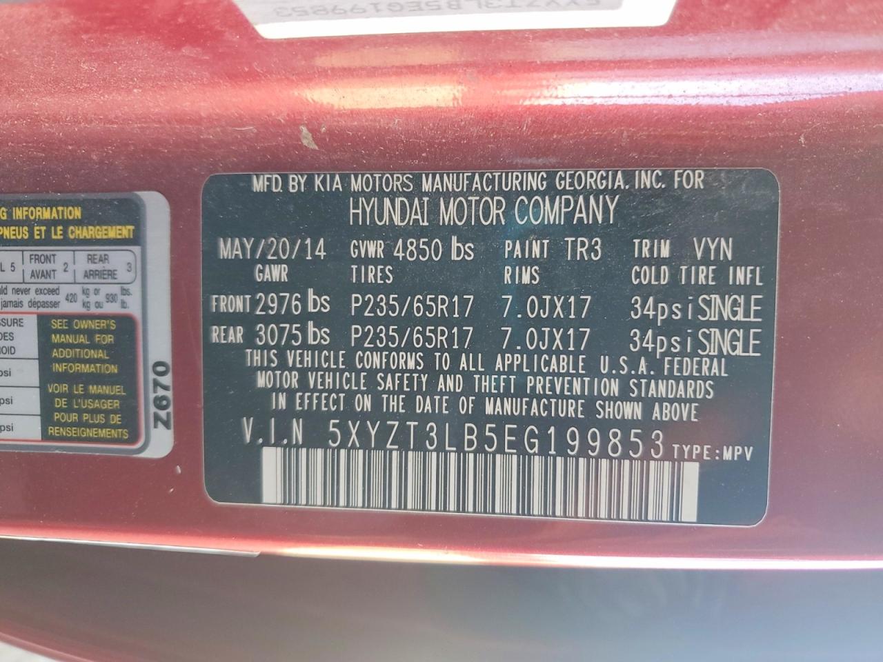 2014 Hyundai Santa Fe Sport 2.4l Red vin: 5XYZT3LB5EG199853