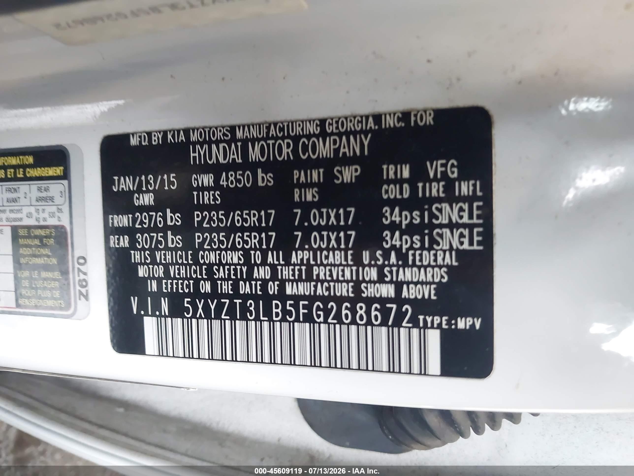 2015 Hyundai Santa Fe Sport 2.4l Белый vin: 5XYZT3LB5FG268672