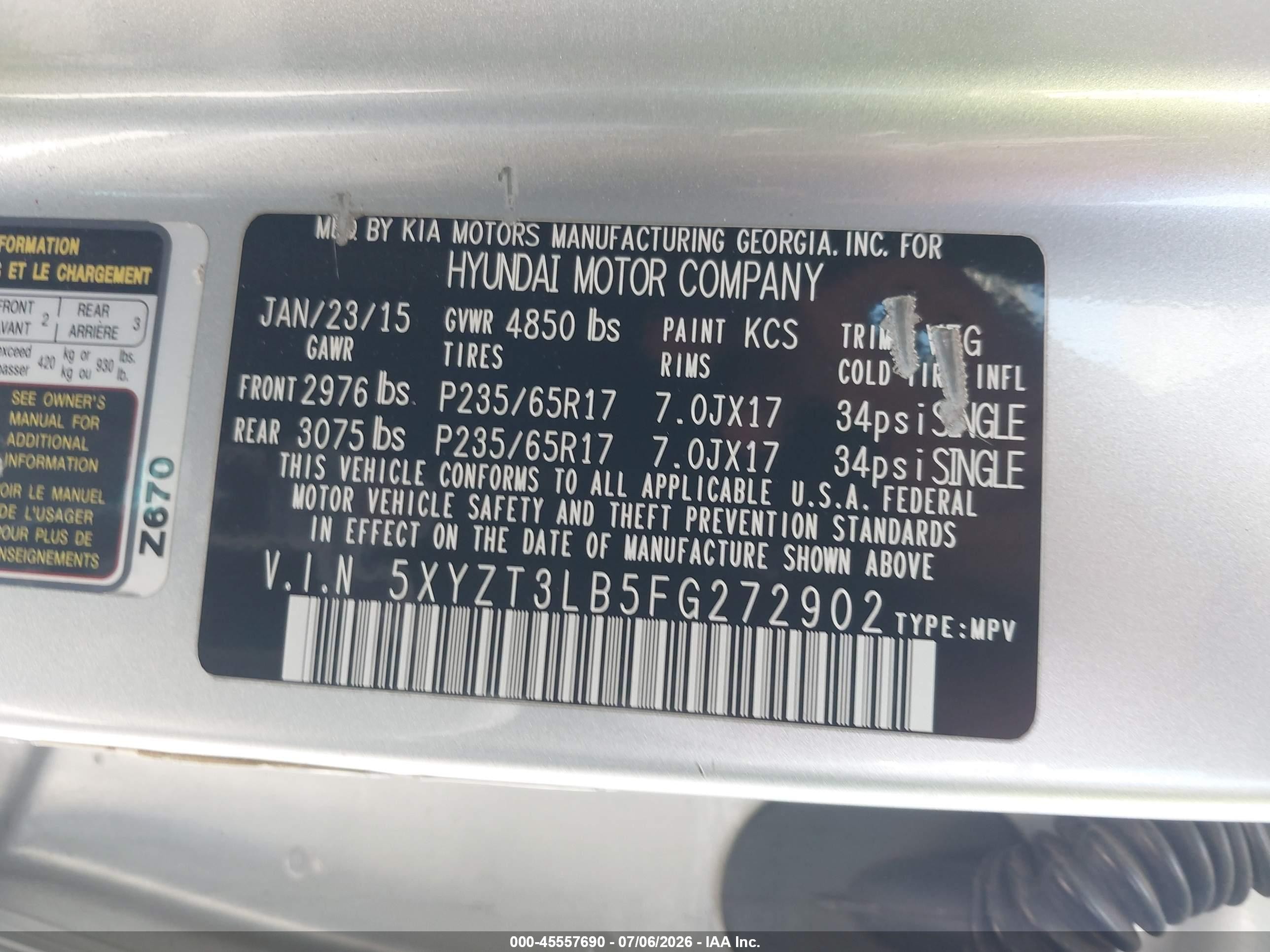 2015 Hyundai Santa Fe Sport 2.4l Silver vin: 5XYZT3LB5FG272902