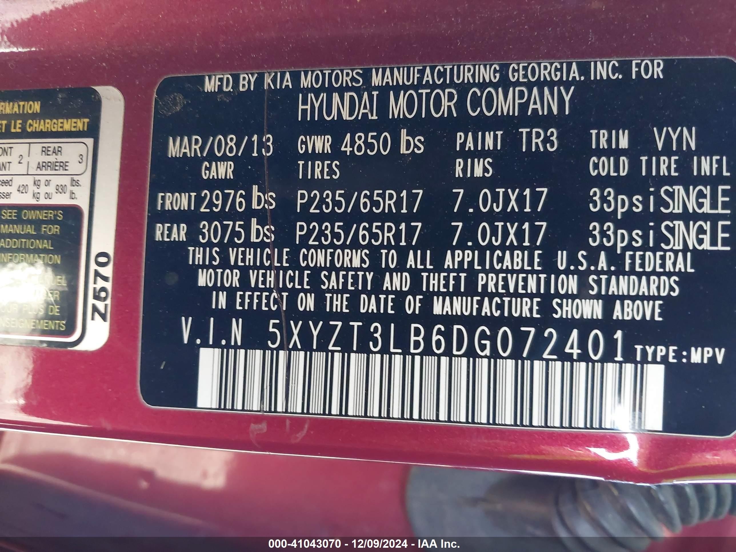 2013 Hyundai Santa Fe Sport Red vin: 5XYZT3LB6DG072401
