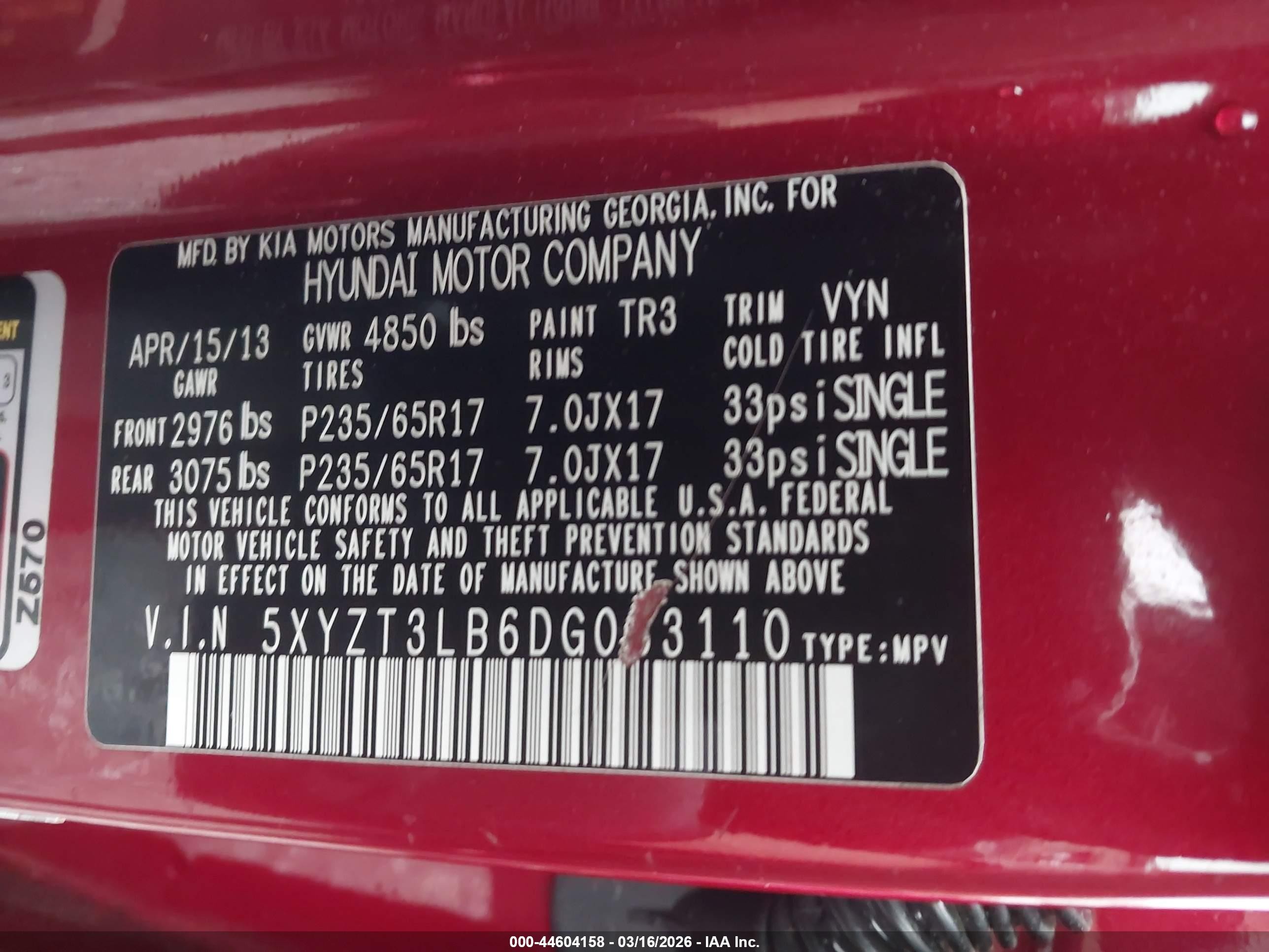 2013 Hyundai Santa Fe Sport Red vin: 5XYZT3LB6DG083110