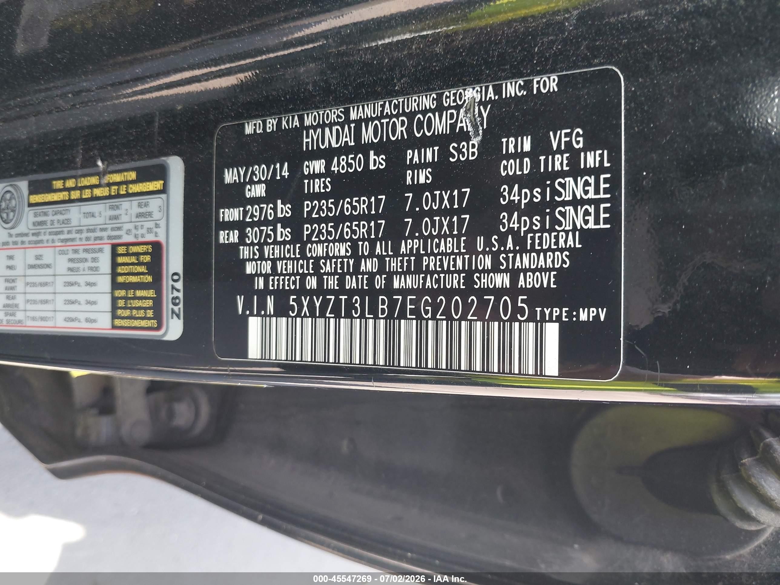 2014 Hyundai Santa Fe Sport 2.4l Black vin: 5XYZT3LB7EG202705