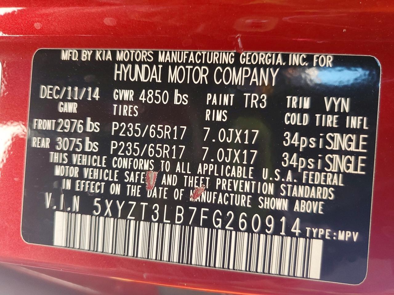 2015 Hyundai Santa Fe Sport 2.4l Red vin: 5XYZT3LB7FG260914
