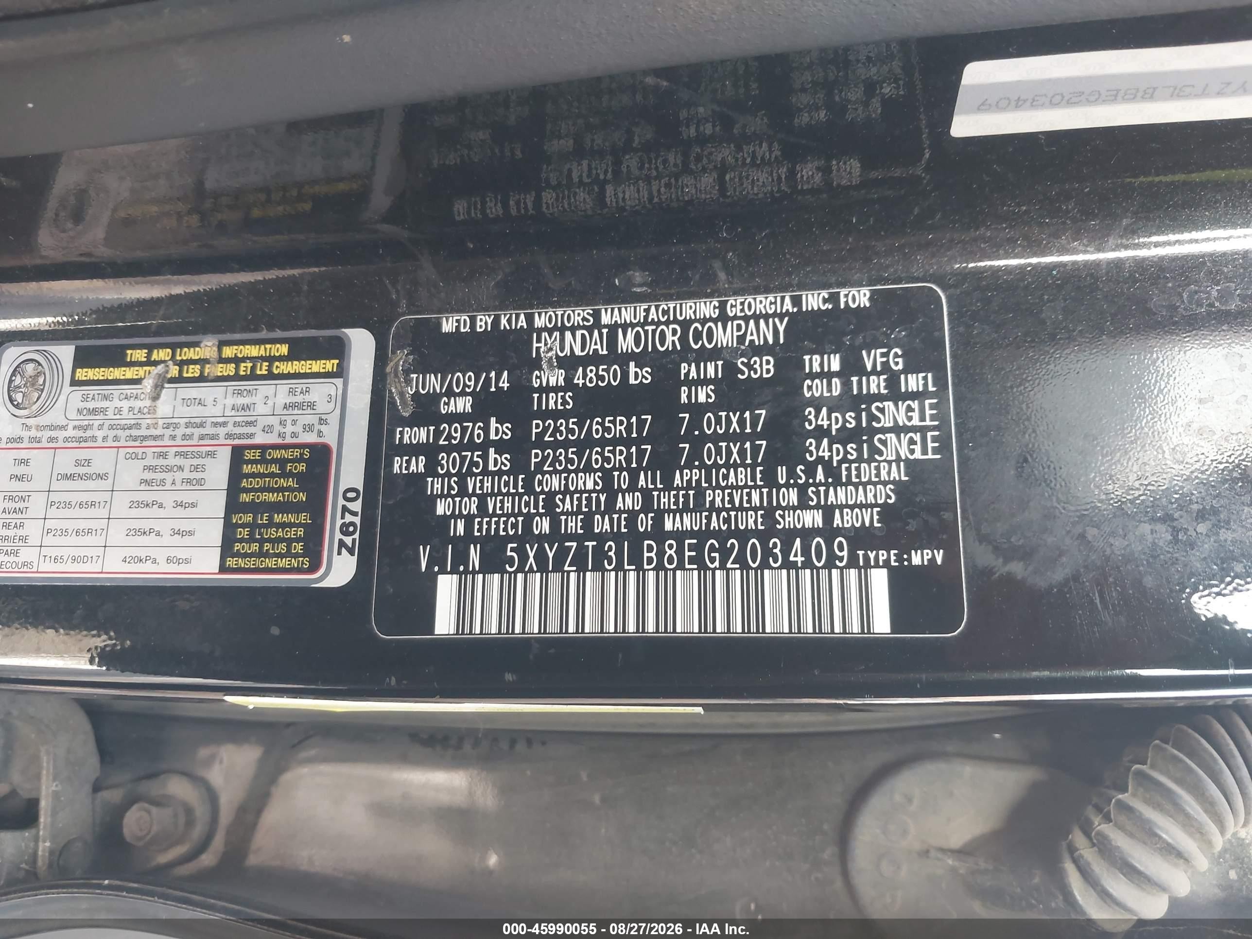 2014 Hyundai Santa Fe Sport 2.4l Black vin: 5XYZT3LB8EG203409